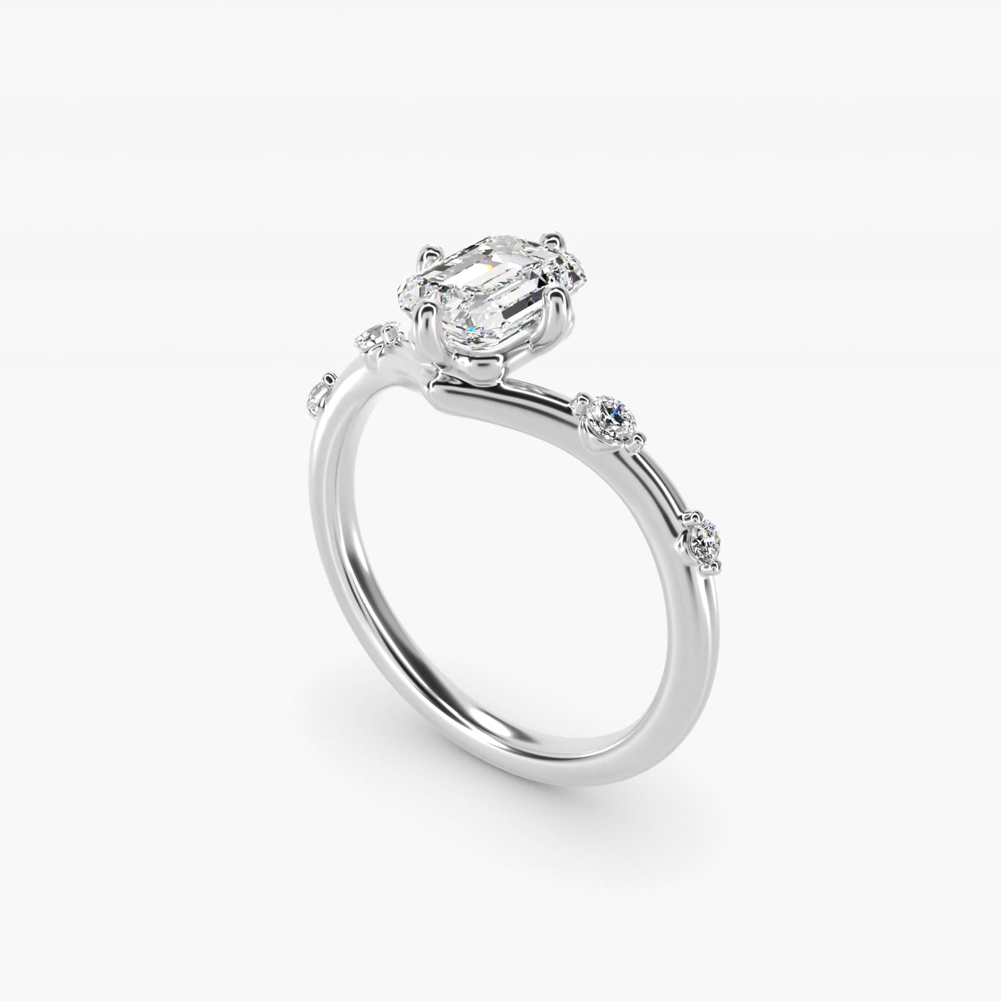 Chevron Diamond Station Side Stone Engagement Ring In 18k White Gold By James Allen - Emerald Center