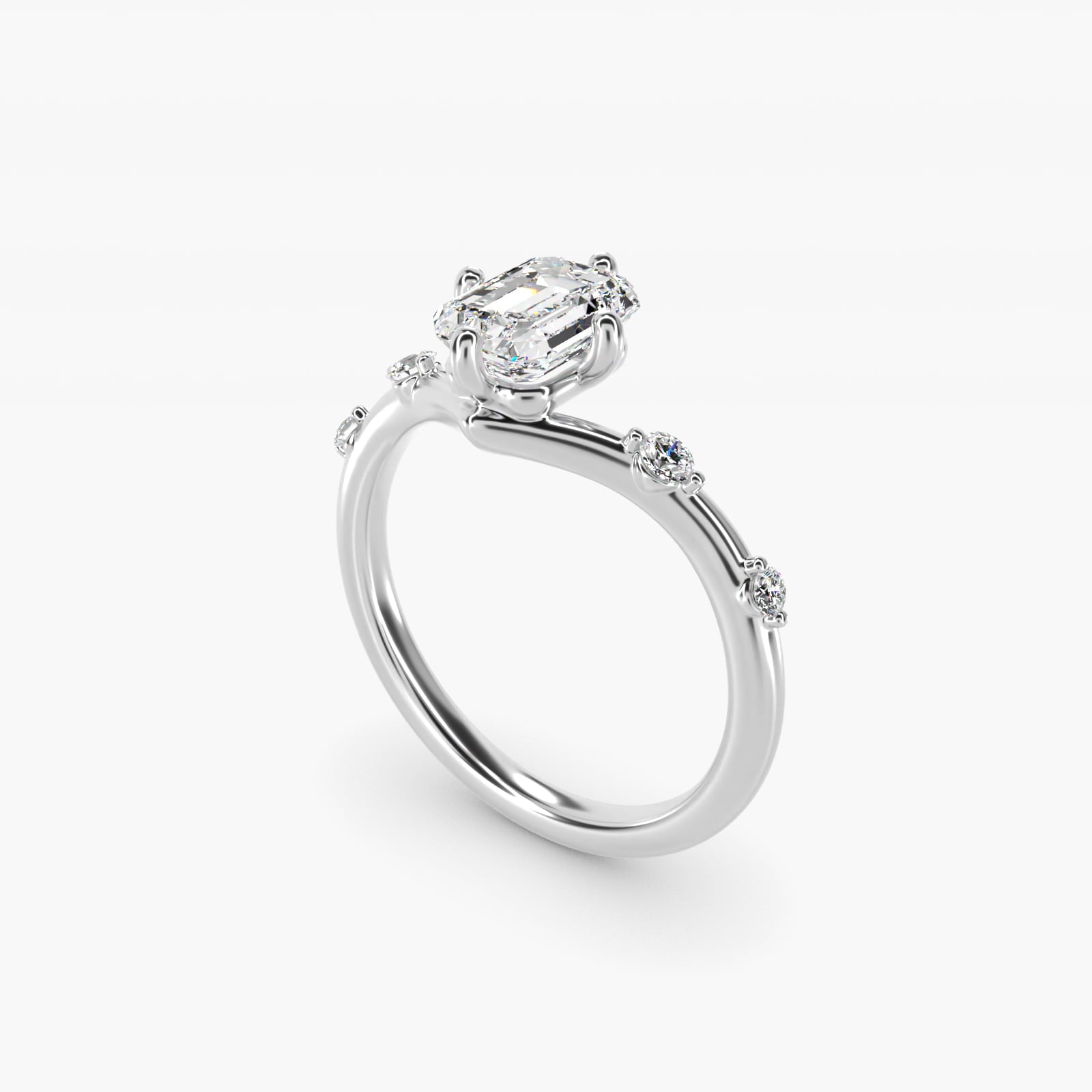 Chevron Diamond Station Side Stone Engagement Ring In 18k White Gold By James Allen - Emerald Center