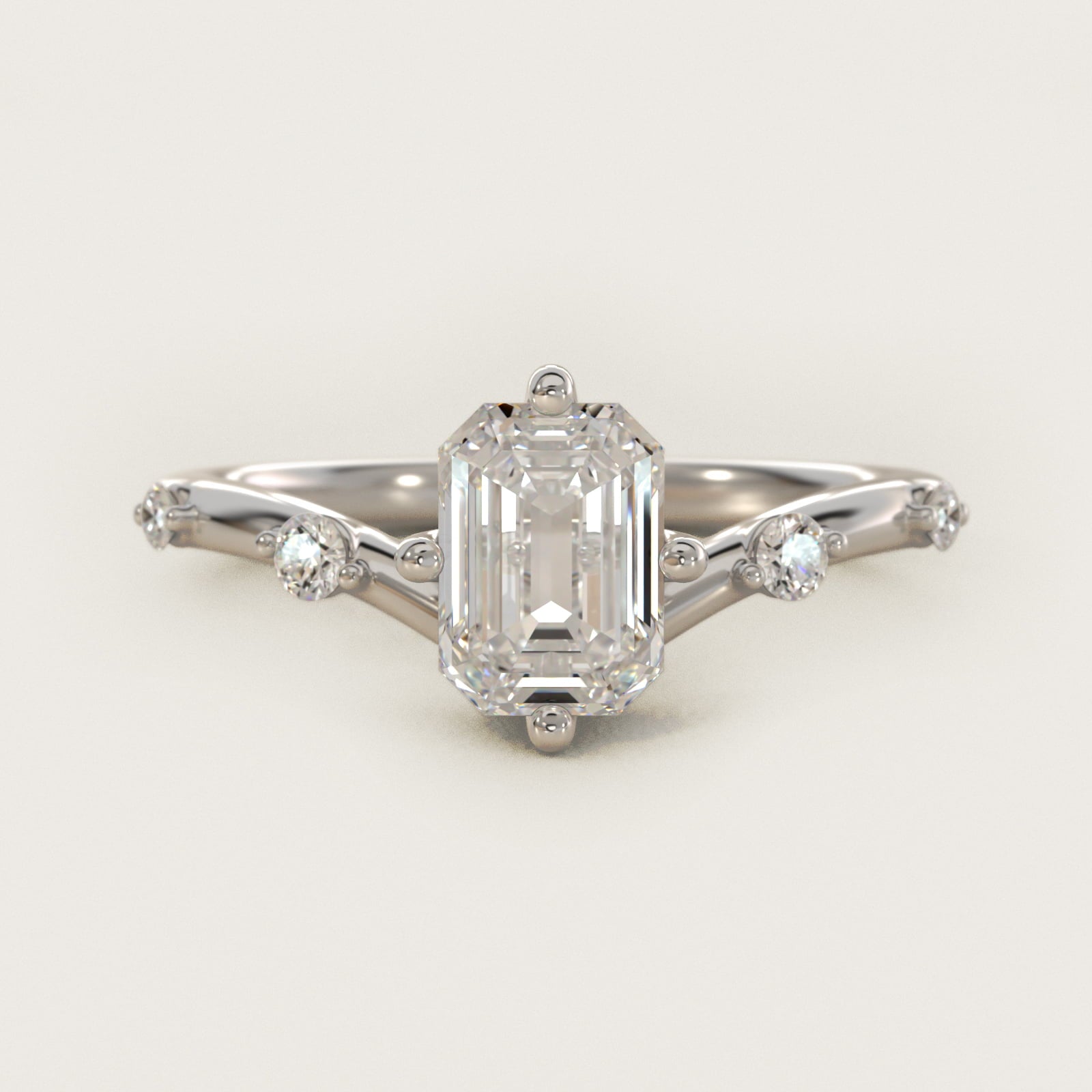 Chevron Diamond Station Side Stone Engagement Ring In 14K White Gold By James Allen - Emerald Center