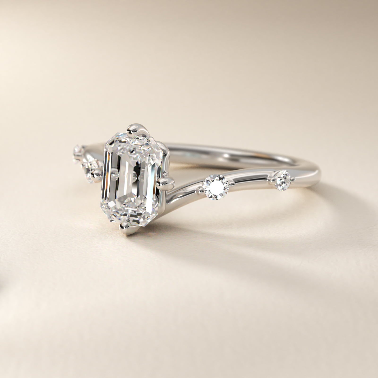 Chevron Diamond Station Side Stone Engagement Ring In Platinum By James Allen - Emerald Center