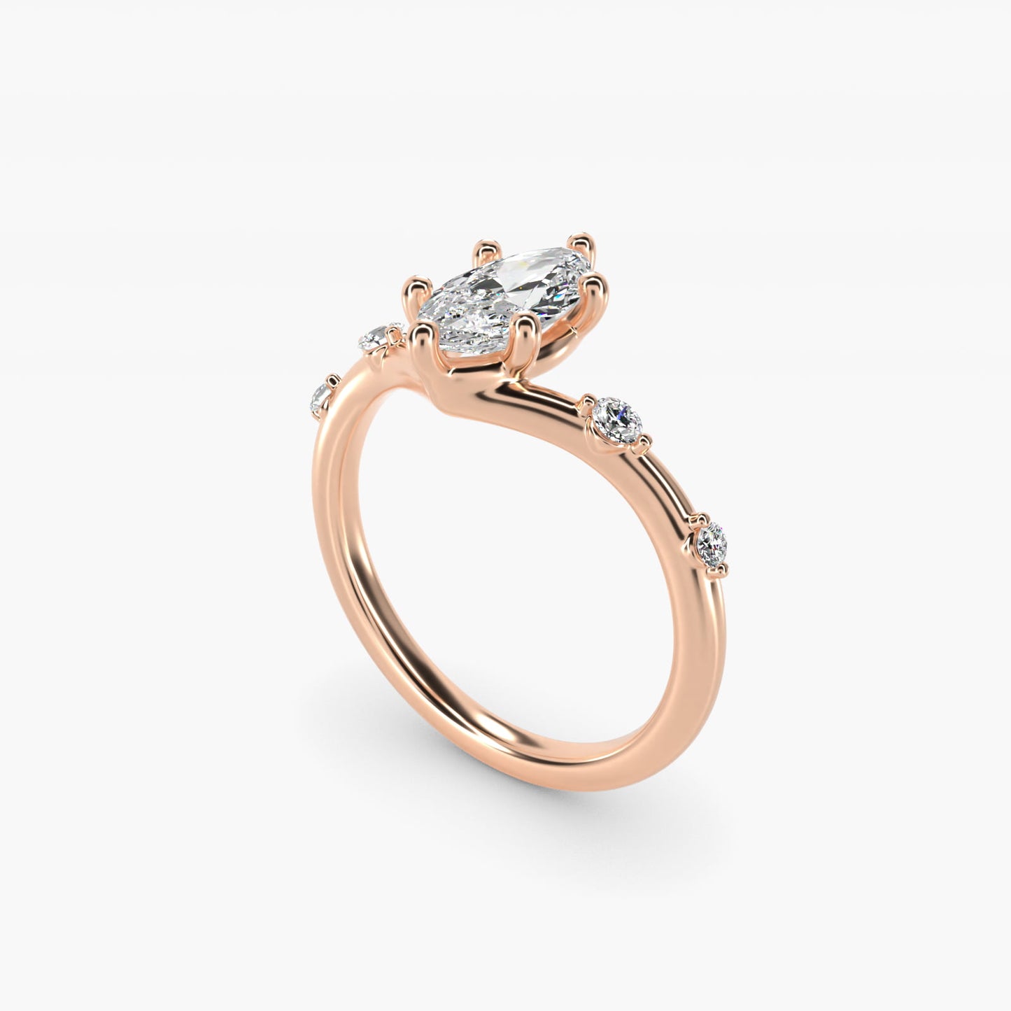 Chevron Diamond Station Side Stone Engagement Ring In 14K Rose Gold By James Allen - Marquise Center