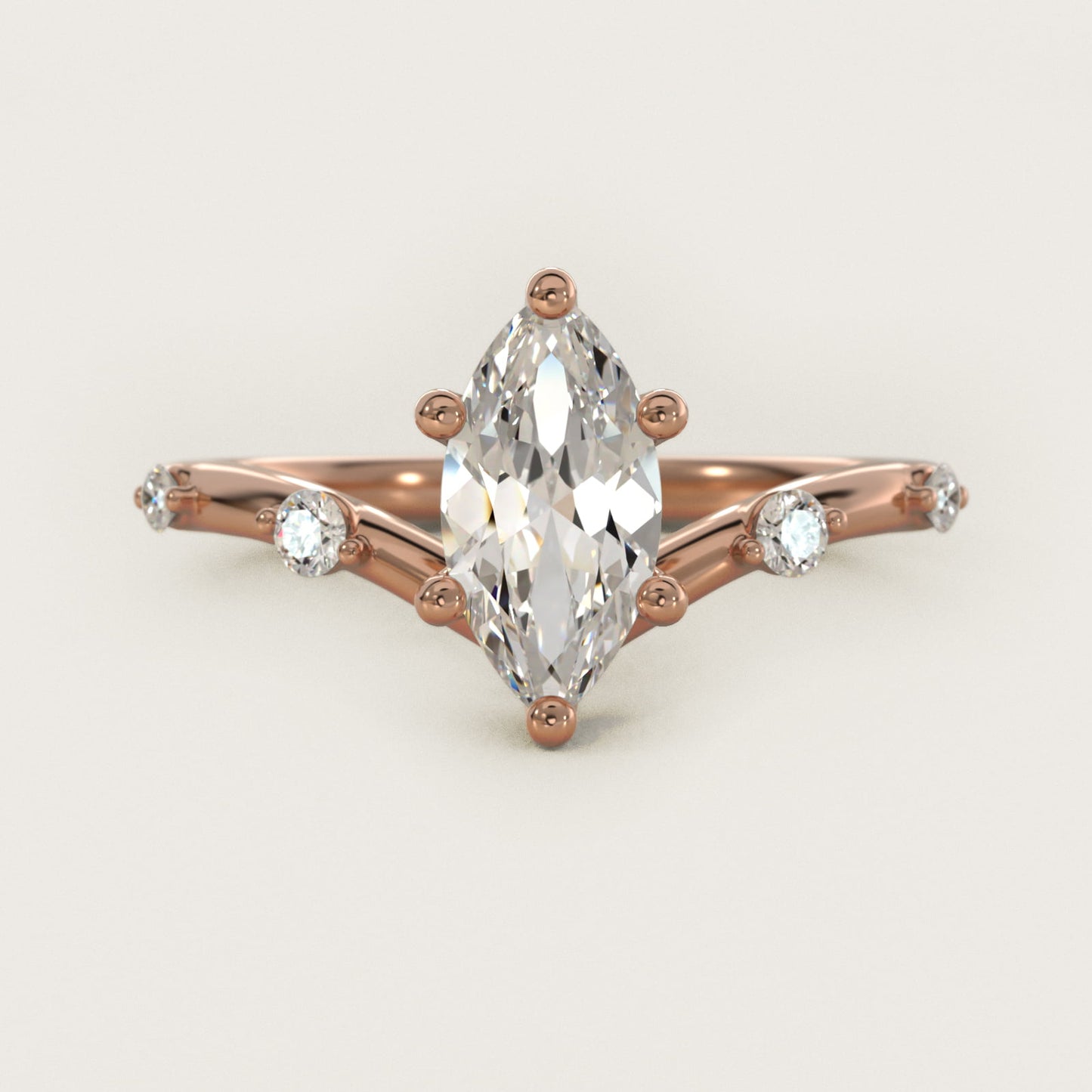 Chevron Diamond Station Side Stone Engagement Ring In 14K Rose Gold By James Allen - Marquise Center