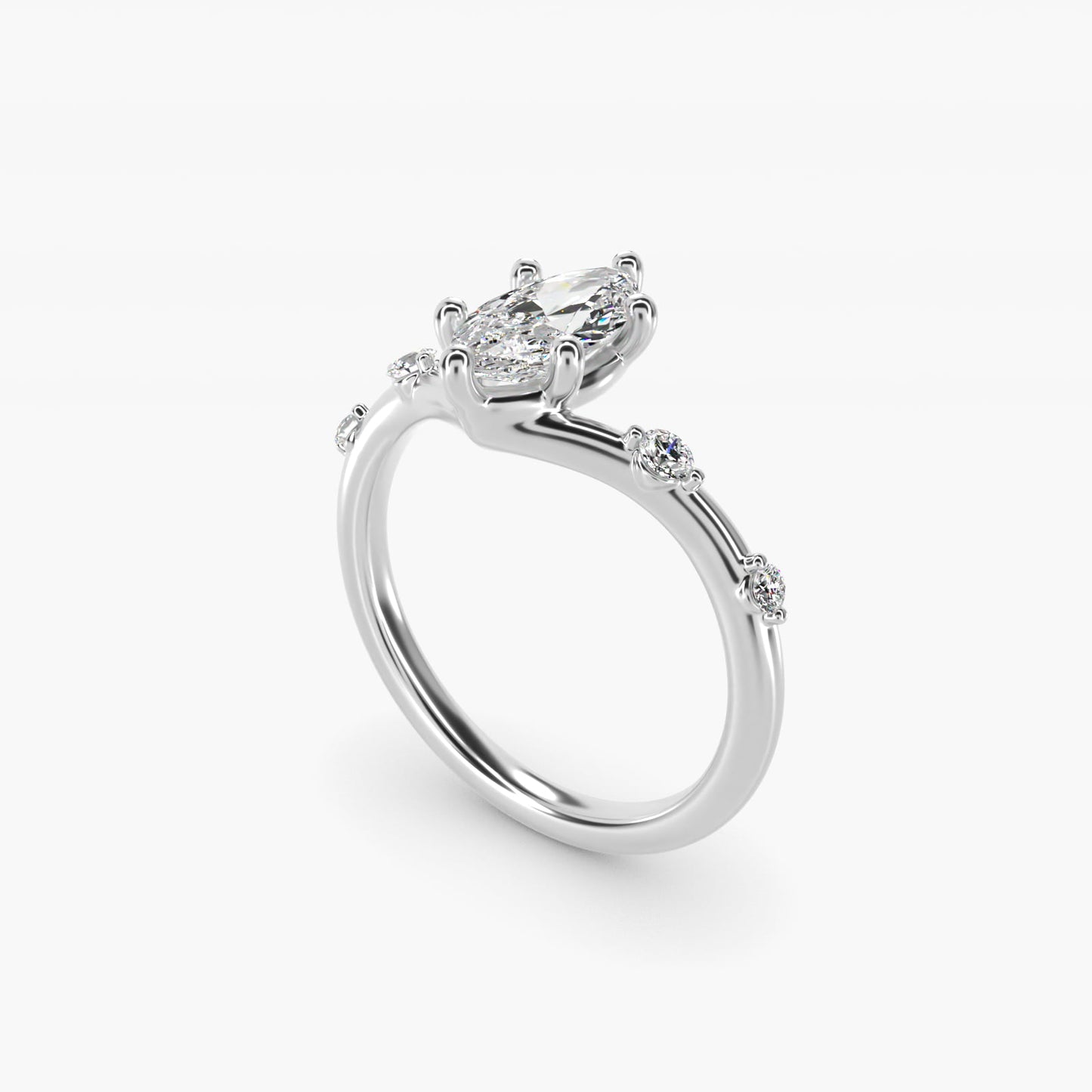 Chevron Diamond Station Side Stone Engagement Ring In 14K White Gold By James Allen - Marquise Center