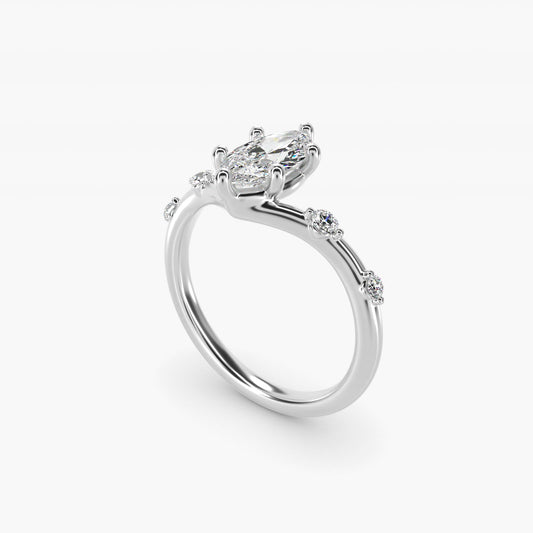 Chevron Diamond Station Side Stone Engagement Ring In 14K White Gold By James Allen - Marquise Center
