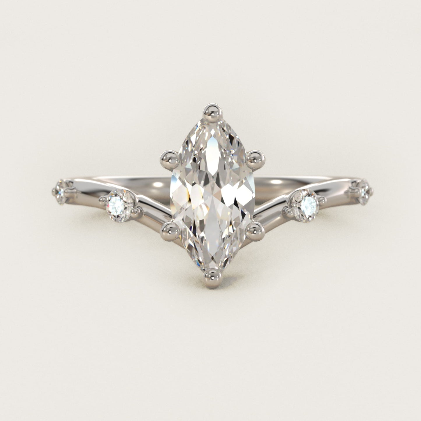 Chevron Diamond Station Side Stone Engagement Ring In 14K White Gold By James Allen - Marquise Center