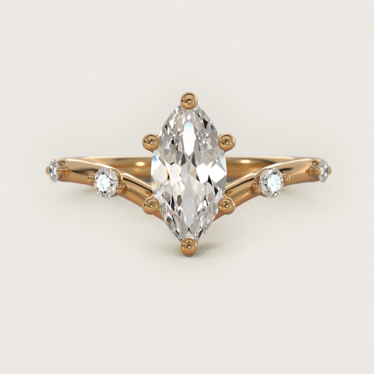 Chevron Diamond Station Side Stone Engagement Ring In 14K Yellow Gold By James Allen - Marquise Center