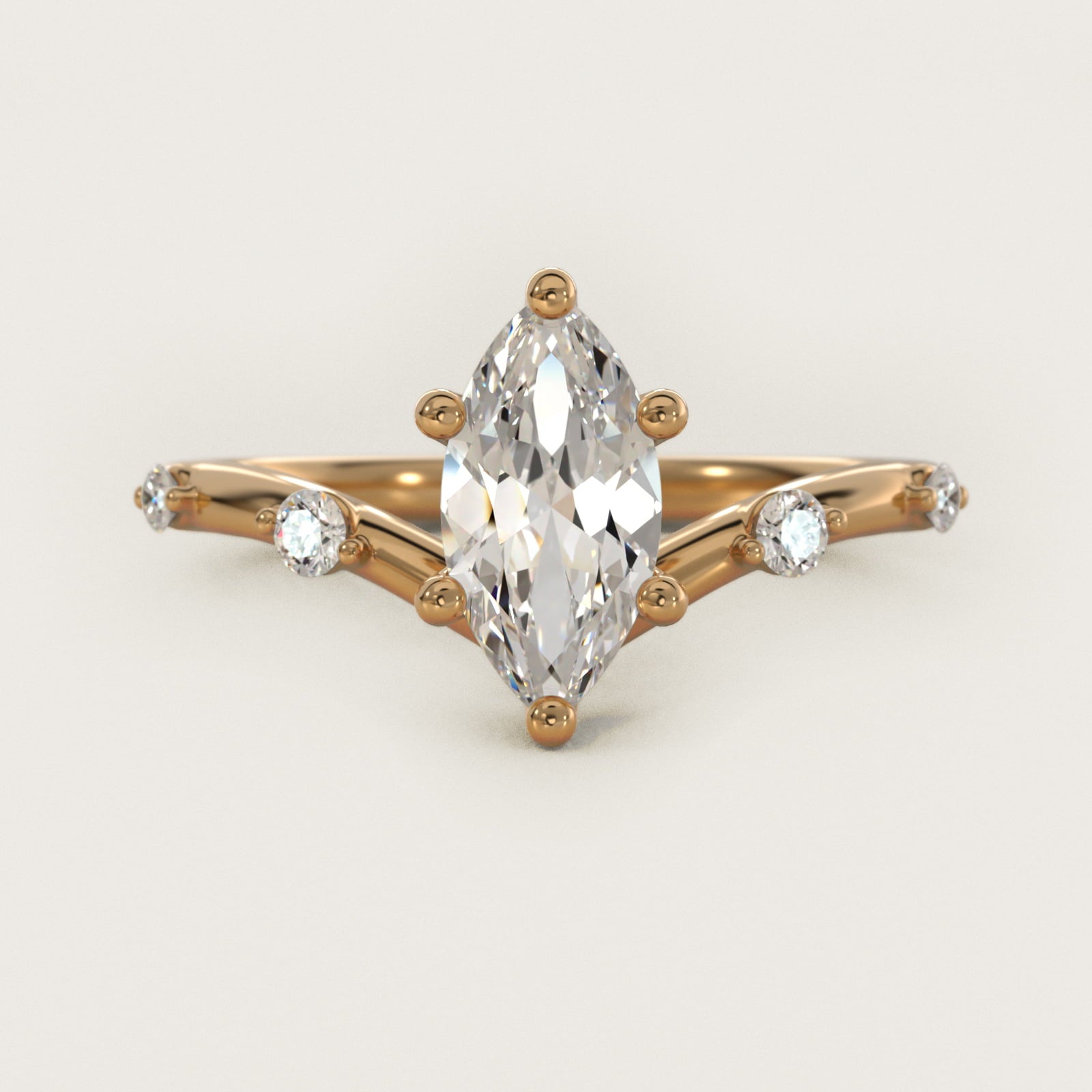 Chevron Diamond Station Side Stone Engagement Ring In 14K Yellow Gold By James Allen - Marquise Center
