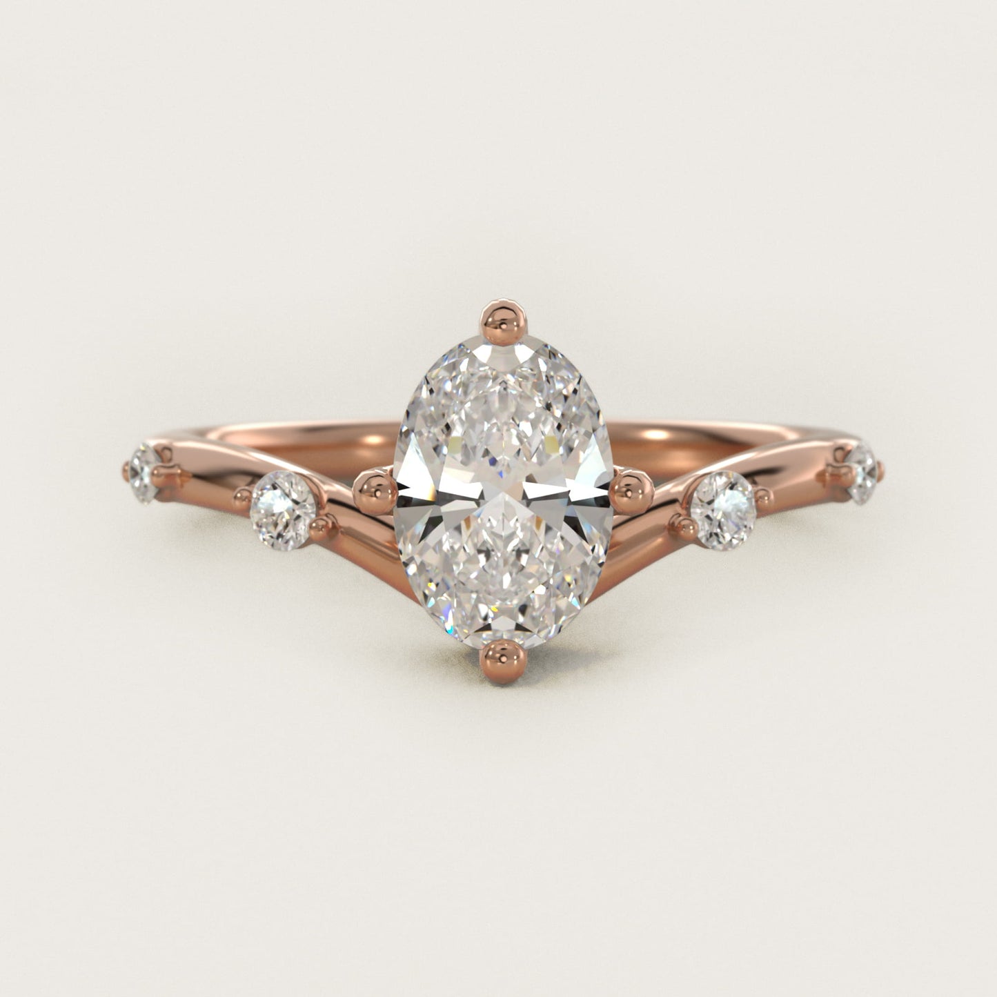 Chevron Diamond Station Side Stone Engagement Ring In 14K Rose Gold By James Allen - Oval Center