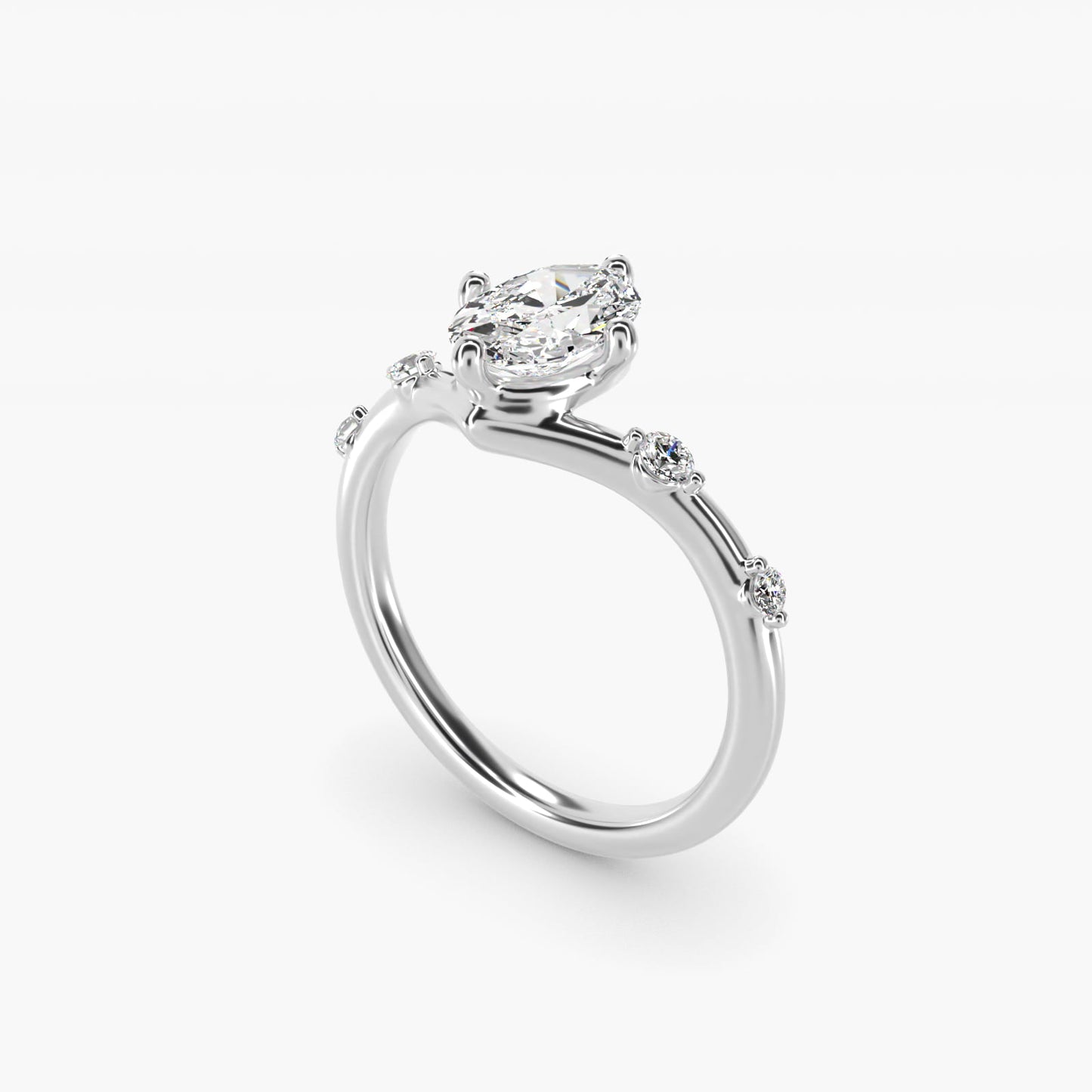 Chevron Diamond Station Side Stone Engagement Ring In 14K White Gold By James Allen - Oval Center