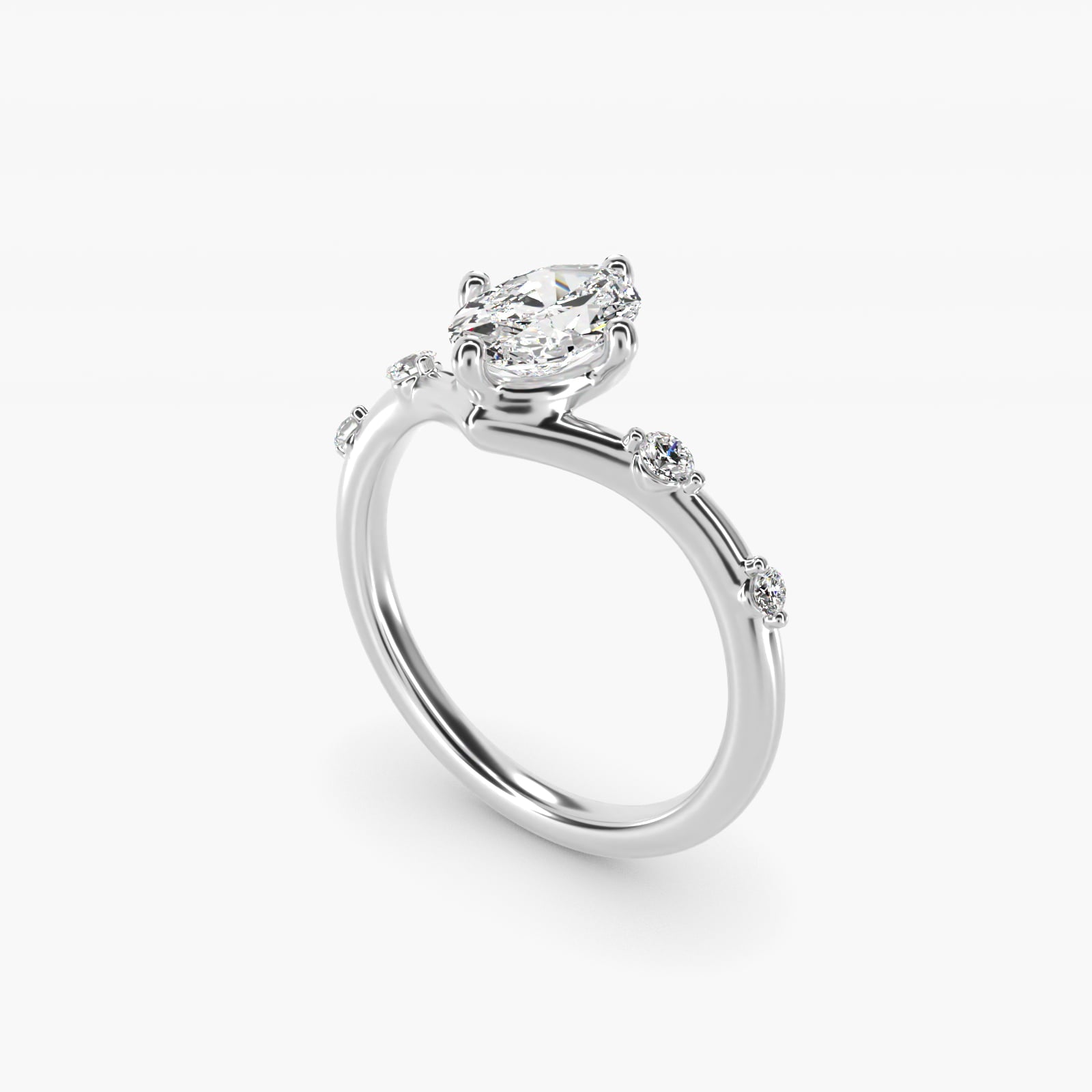 Chevron Diamond Station Side Stone Engagement Ring In 18k White Gold By James Allen - Oval Center