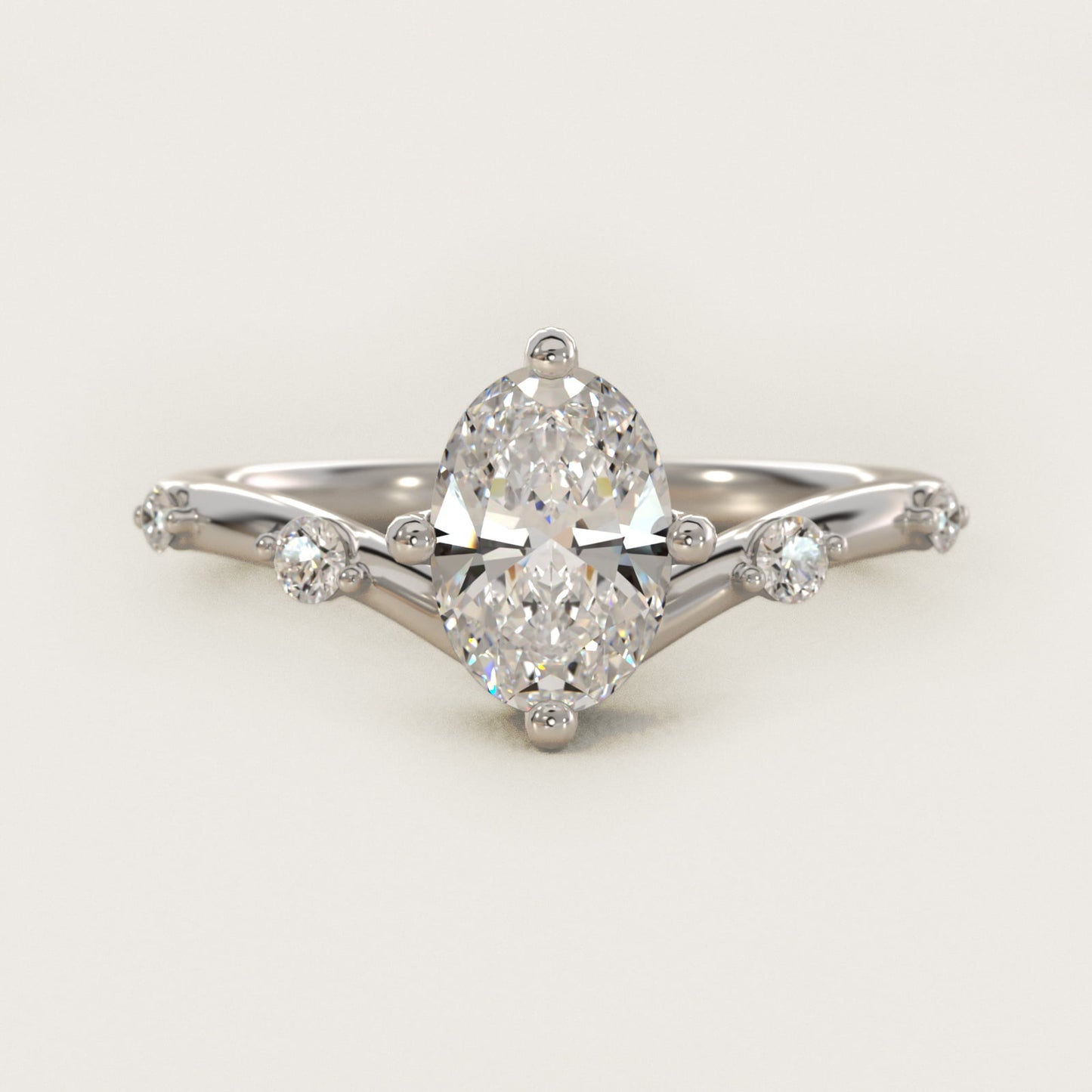 Chevron Diamond Station Side Stone Engagement Ring In 18k White Gold By James Allen - Oval Center