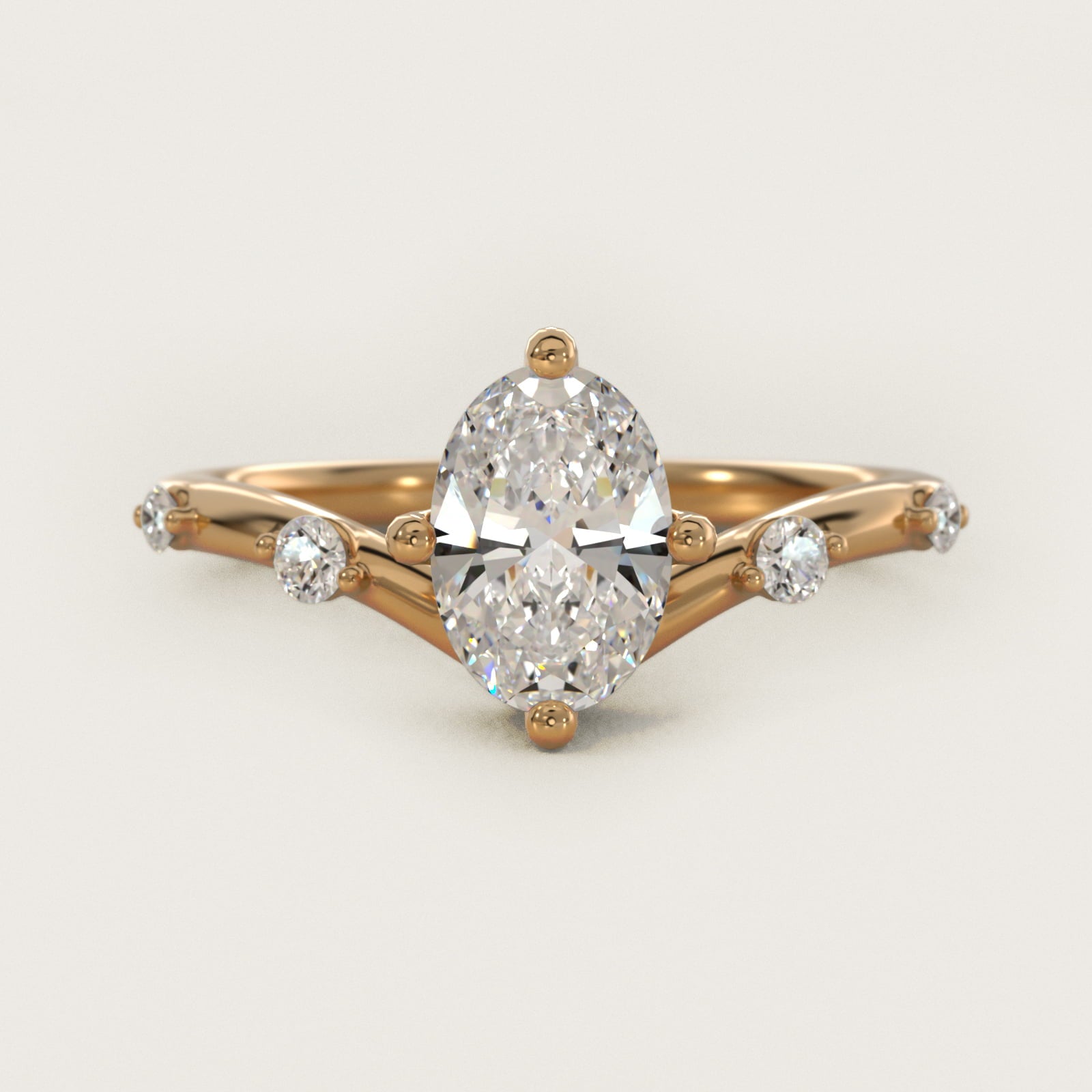 Chevron Diamond Station Side Stone Engagement Ring In 18k Yellow Gold By James Allen - Oval Center