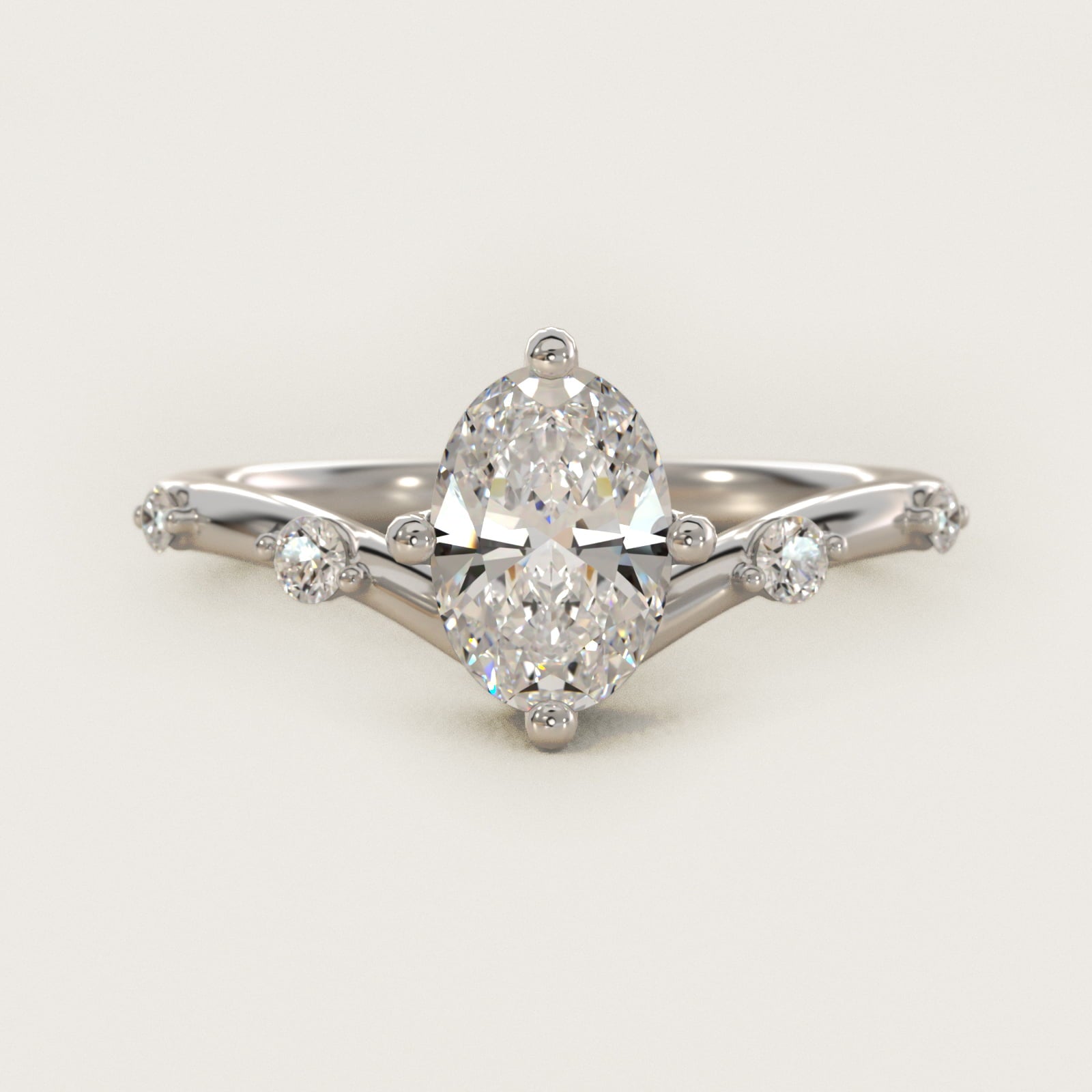 Chevron Diamond Station Side Stone Engagement Ring In Platinum By James Allen - Oval Center