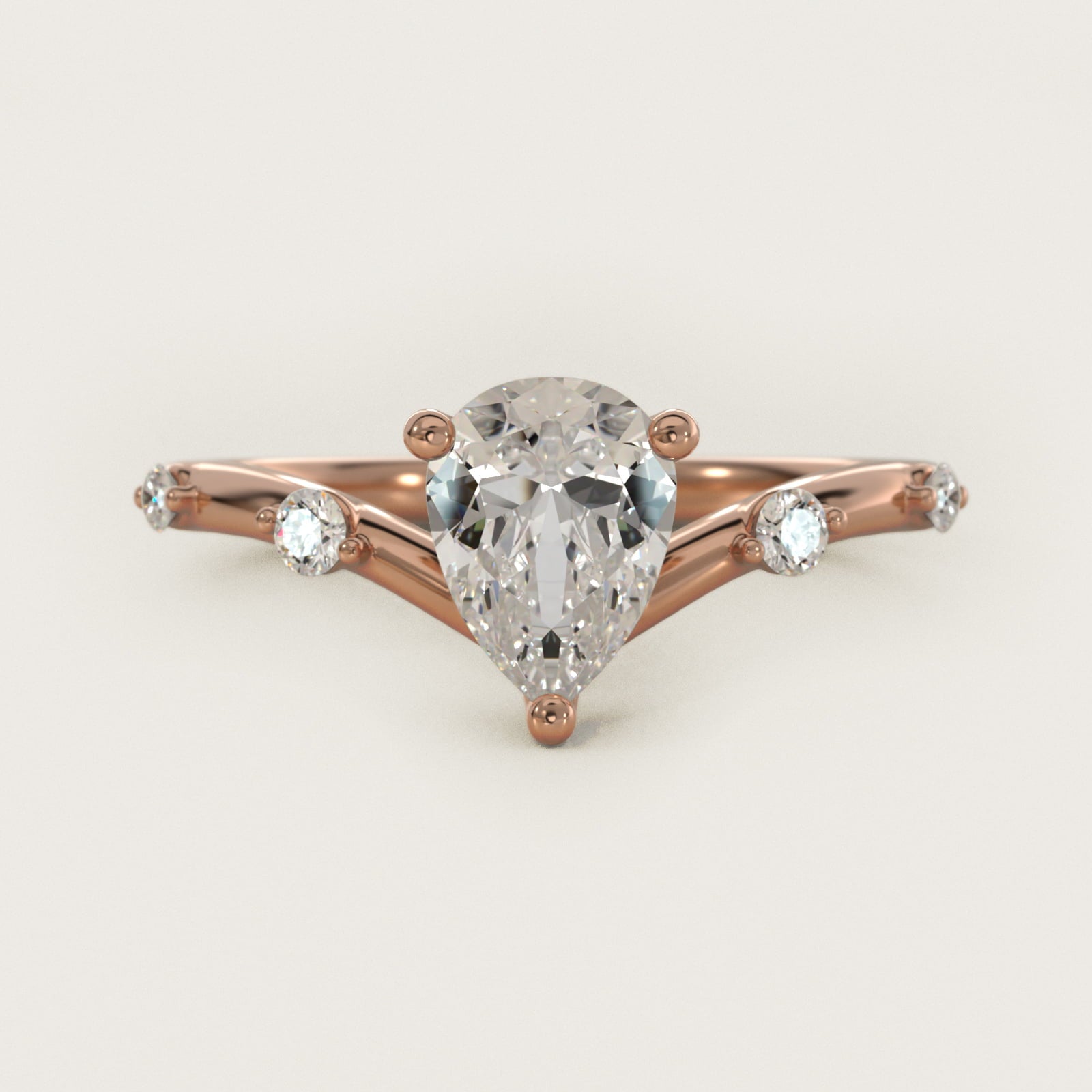 Chevron Diamond Station Side Stone Engagement Ring In 14K Rose Gold By James Allen - Pear Center