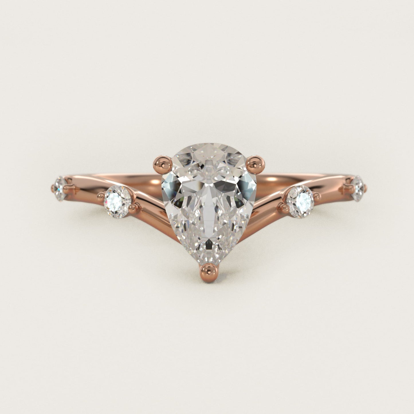 Chevron Diamond Station Side Stone Engagement Ring In 18k Rose Gold By James Allen - Pear Center