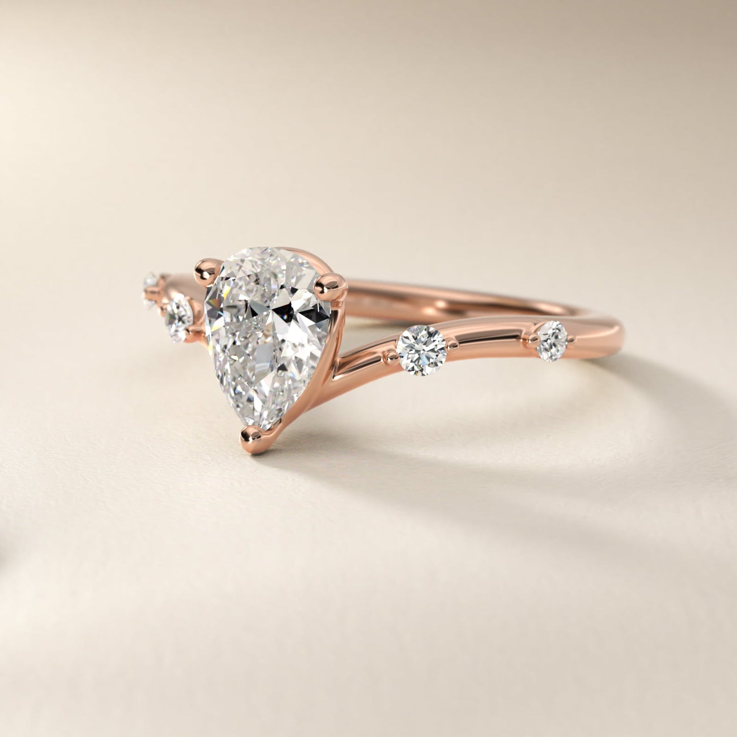 Chevron Diamond Station Side Stone Engagement Ring In 18k Rose Gold By James Allen - Pear Center