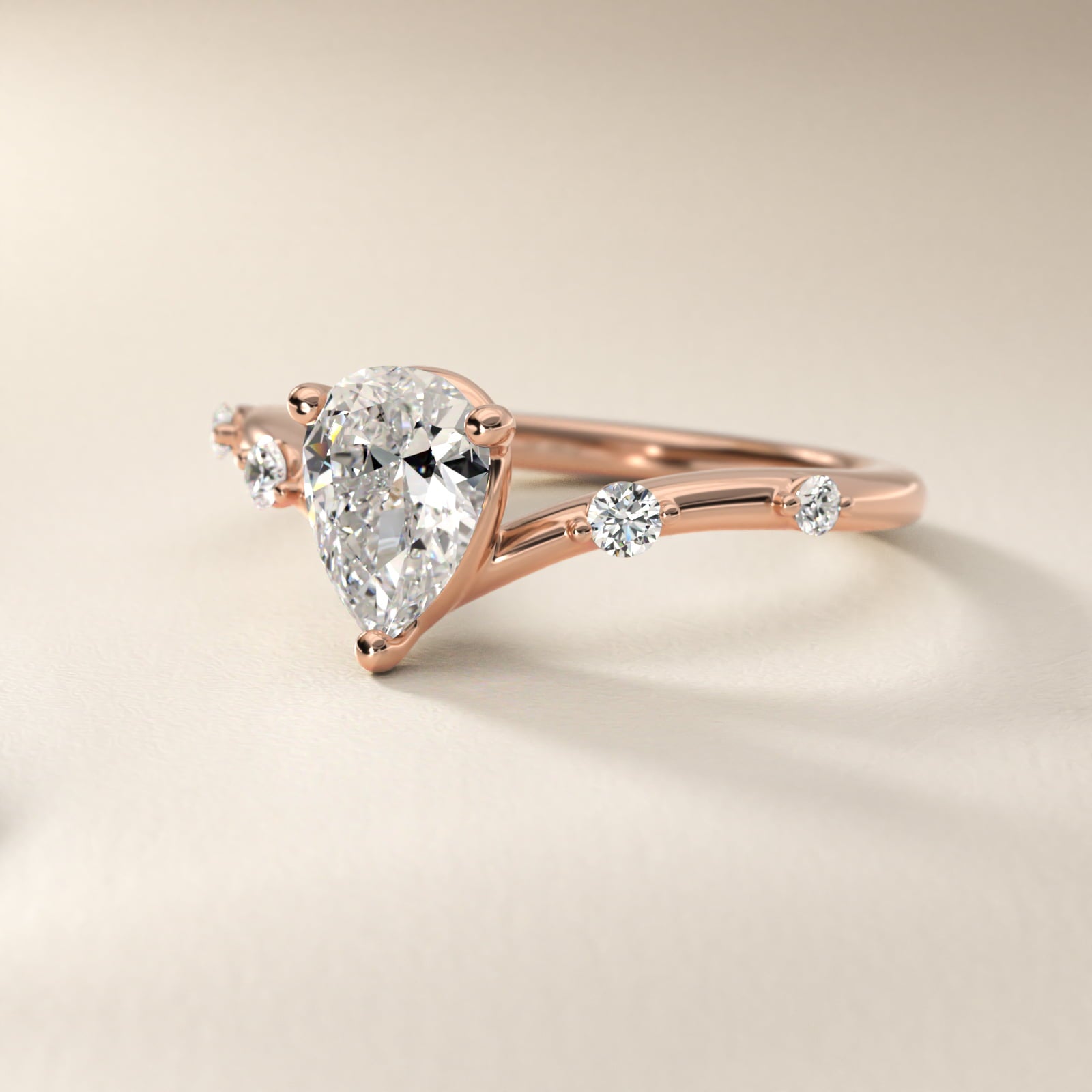 Chevron Diamond Station Side Stone Engagement Ring In 18k Rose Gold By James Allen - Pear Center