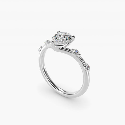 Chevron Diamond Station Side Stone Engagement Ring In 14K White Gold By James Allen - Pear Center