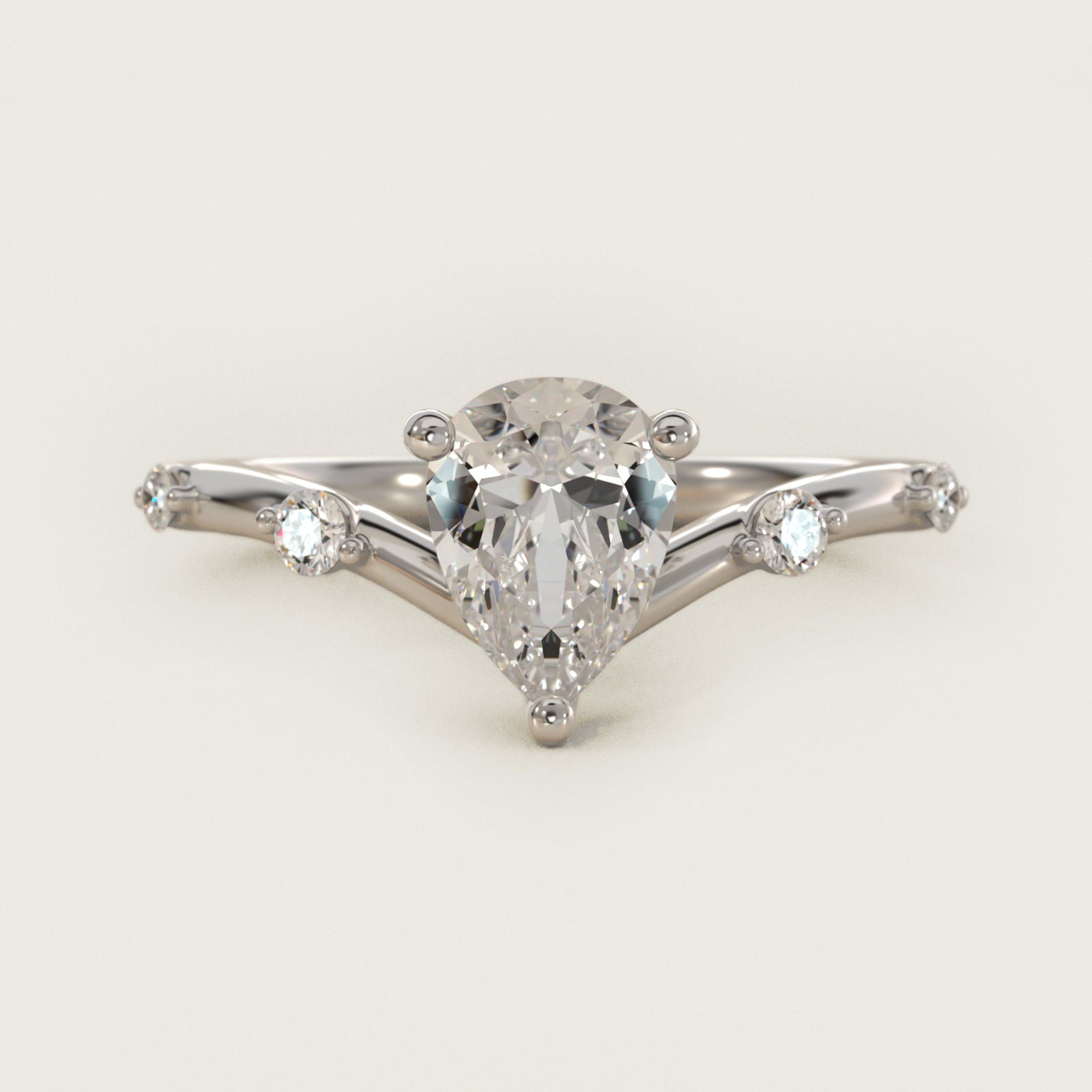 Chevron Diamond Station Side Stone Engagement Ring In 18k White Gold By James Allen - Pear Center