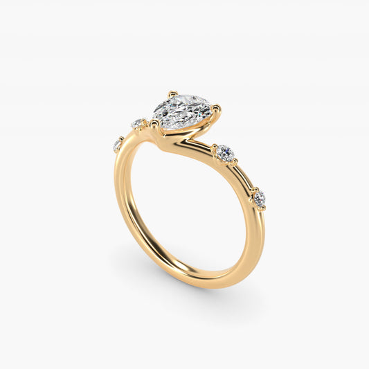 Chevron Diamond Station Side Stone Engagement Ring In 14K Yellow Gold By James Allen - Pear Center