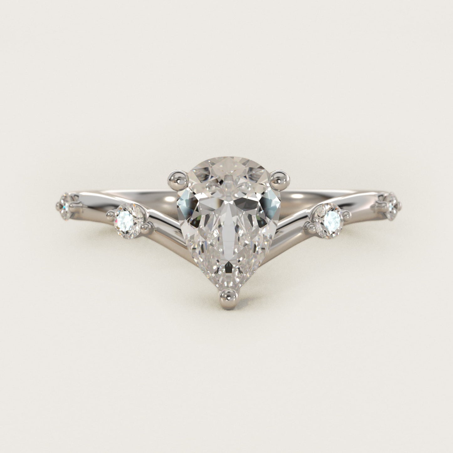 Chevron Diamond Station Side Stone Engagement Ring In Platinum By James Allen - Pear Center