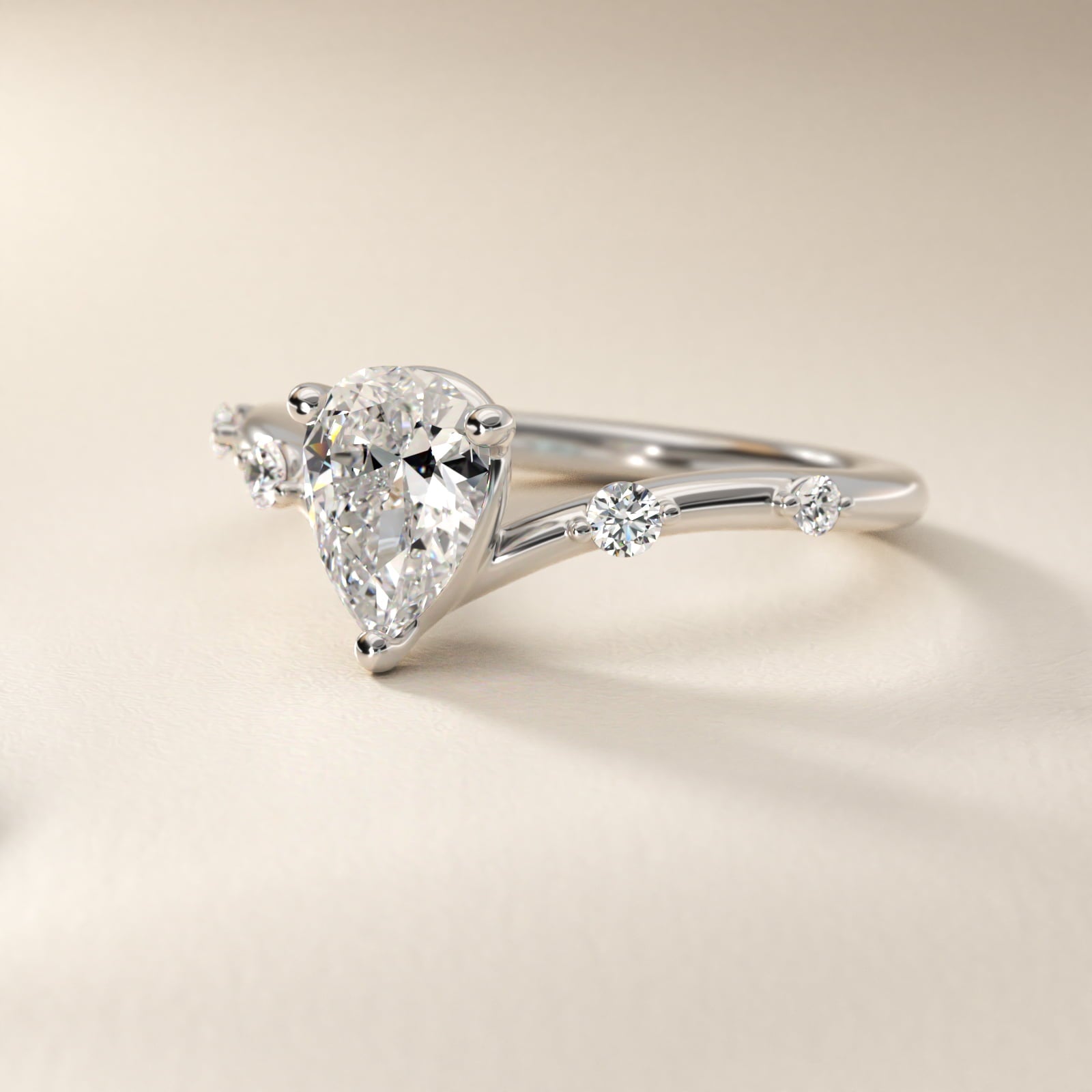 Chevron Diamond Station Side Stone Engagement Ring In Platinum By James Allen - Pear Center