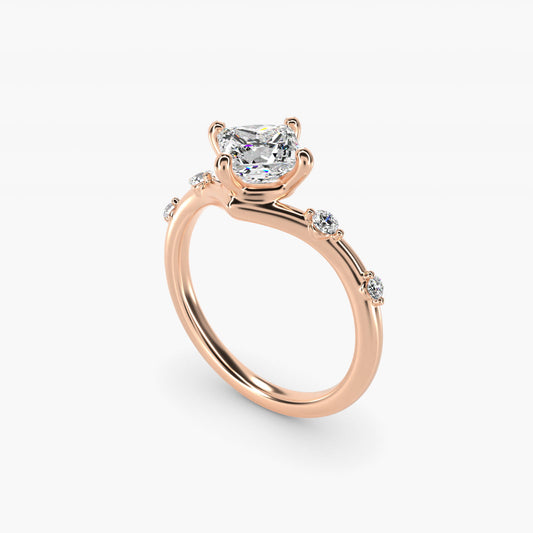 Chevron Diamond Station Side Stone Engagement Ring In 14K Rose Gold By James Allen - Princess Center