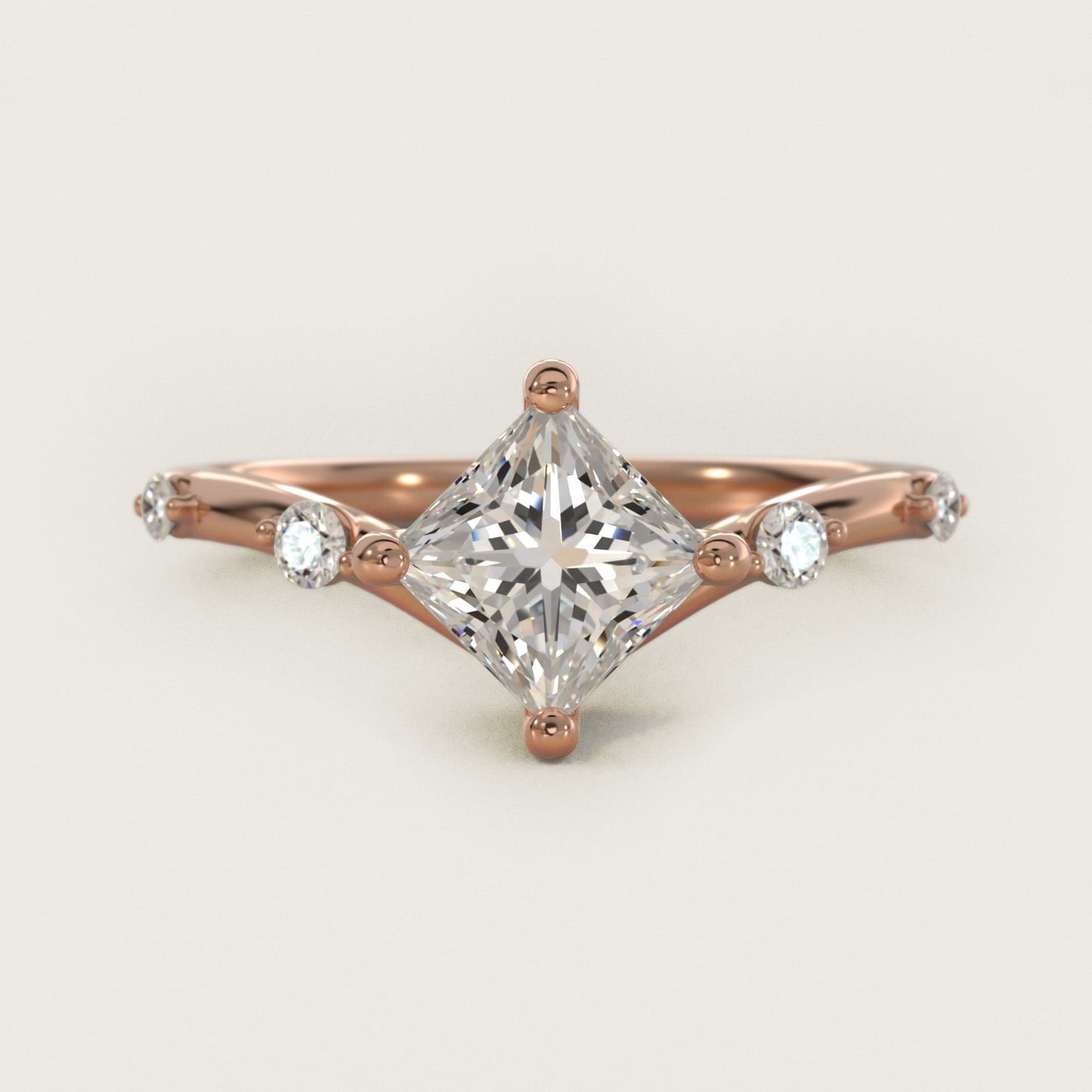 Chevron Diamond Station Side Stone Engagement Ring In 14K Rose Gold By James Allen - Princess Center