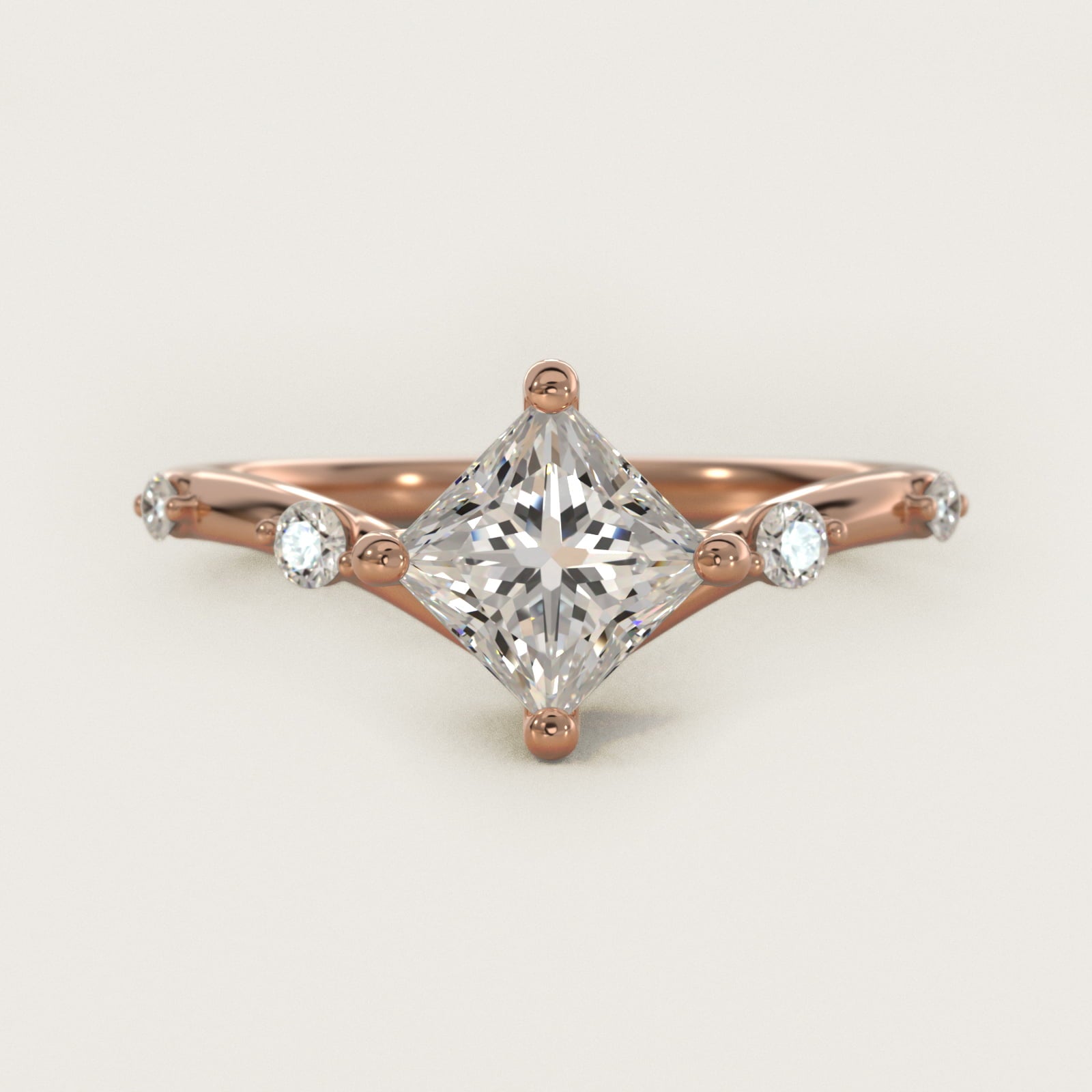 Chevron Diamond Station Side Stone Engagement Ring In 14K Rose Gold By James Allen - Princess Center