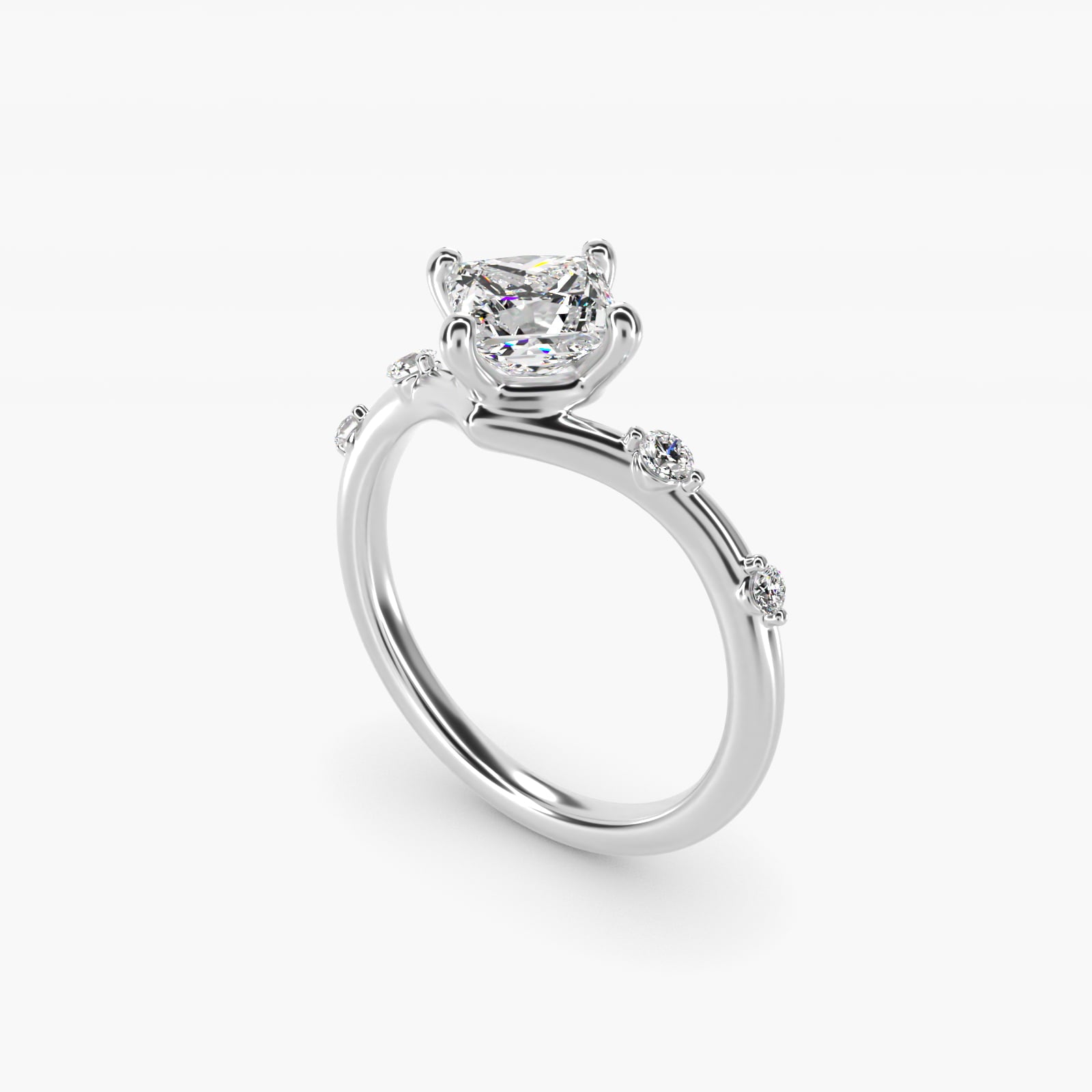 Chevron Diamond Station Side Stone Engagement Ring In 14K White Gold By James Allen - Princess Center