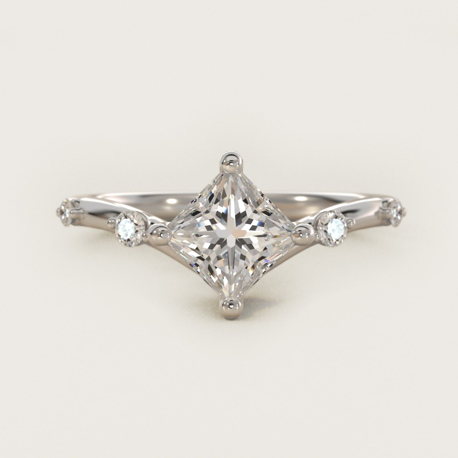 Chevron Diamond Station Side Stone Engagement Ring In 14K White Gold By James Allen - Princess Center