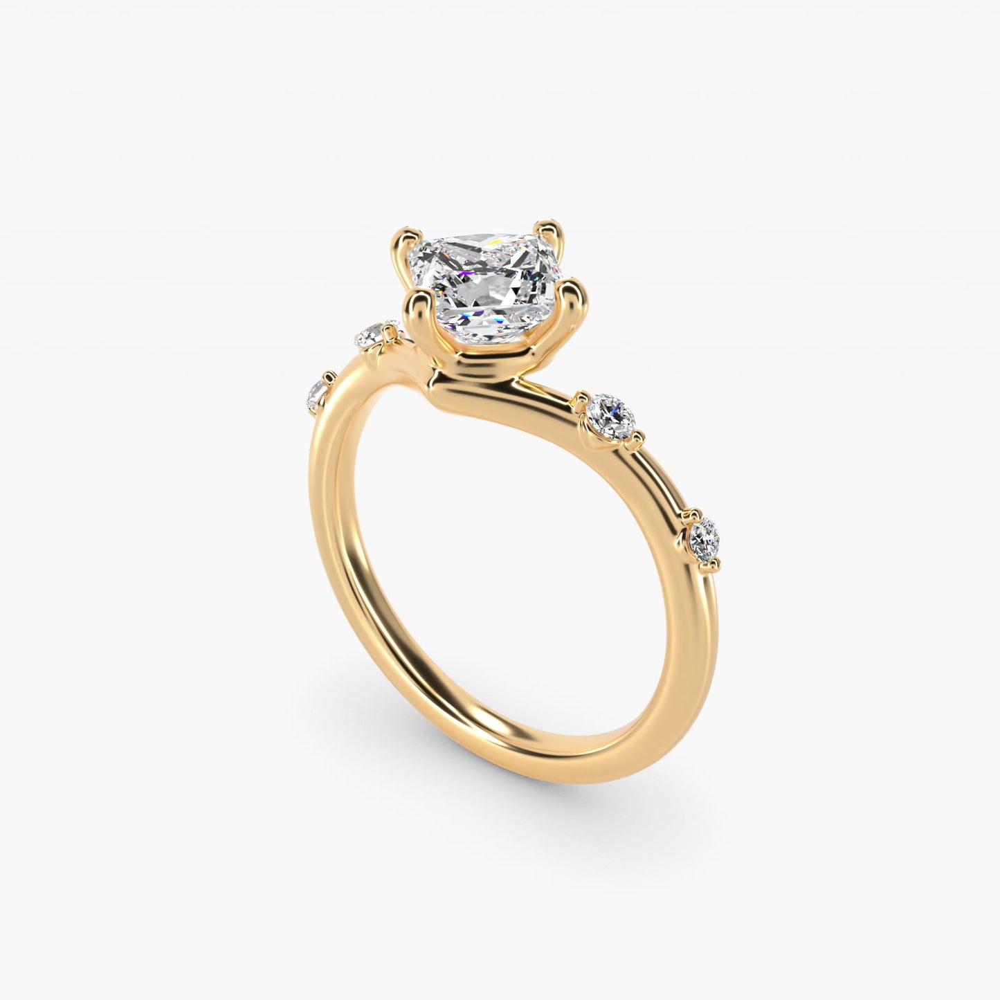 Chevron Diamond Station Side Stone Engagement Ring In 14K Yellow Gold By James Allen - Princess Center