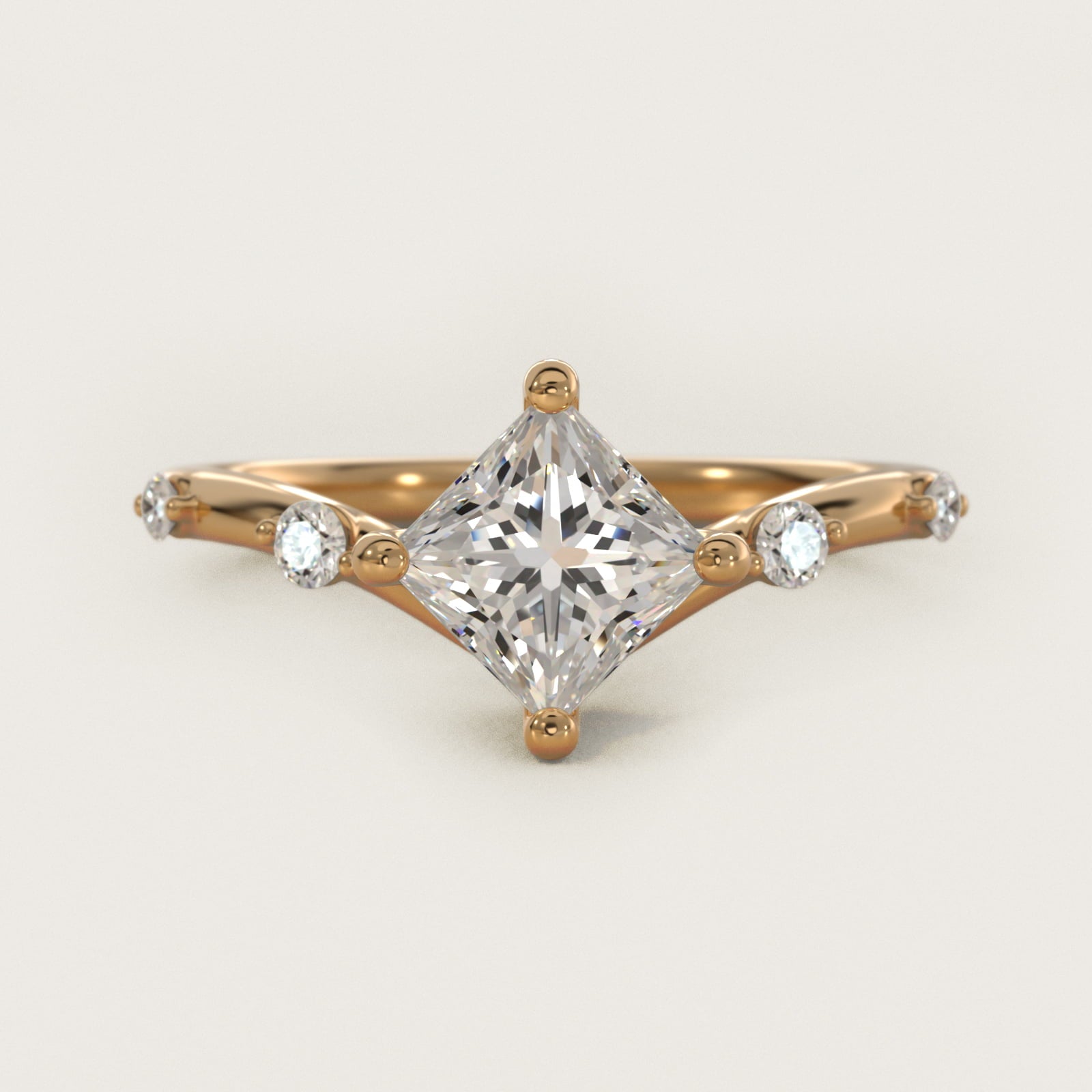 Chevron Diamond Station Side Stone Engagement Ring In 18k Yellow Gold By James Allen - Princess Center