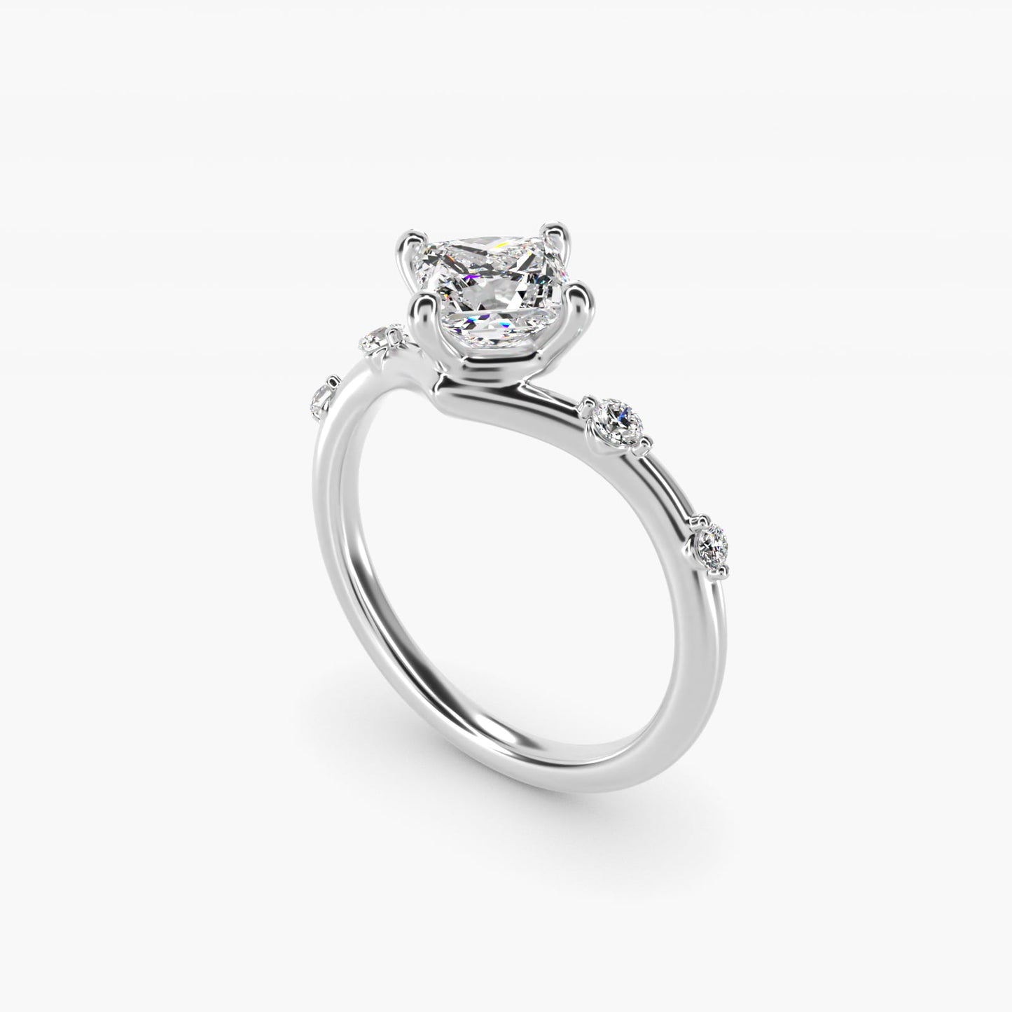 Chevron Diamond Station Side Stone Engagement Ring In Platinum By James Allen - Princess Center