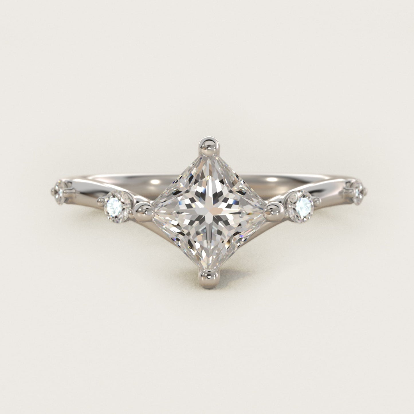 Chevron Diamond Station Side Stone Engagement Ring In Platinum By James Allen - Princess Center