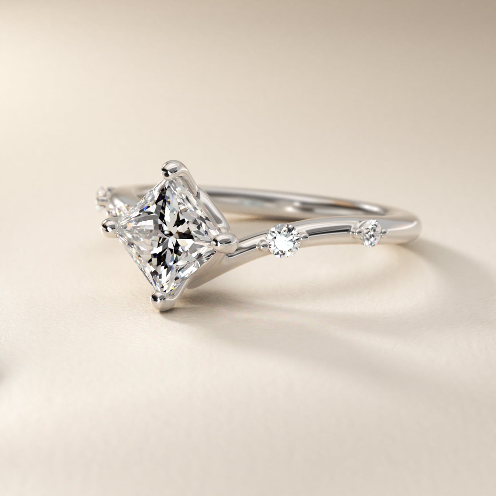 Chevron Diamond Station Side Stone Engagement Ring In Platinum By James Allen - Princess Center
