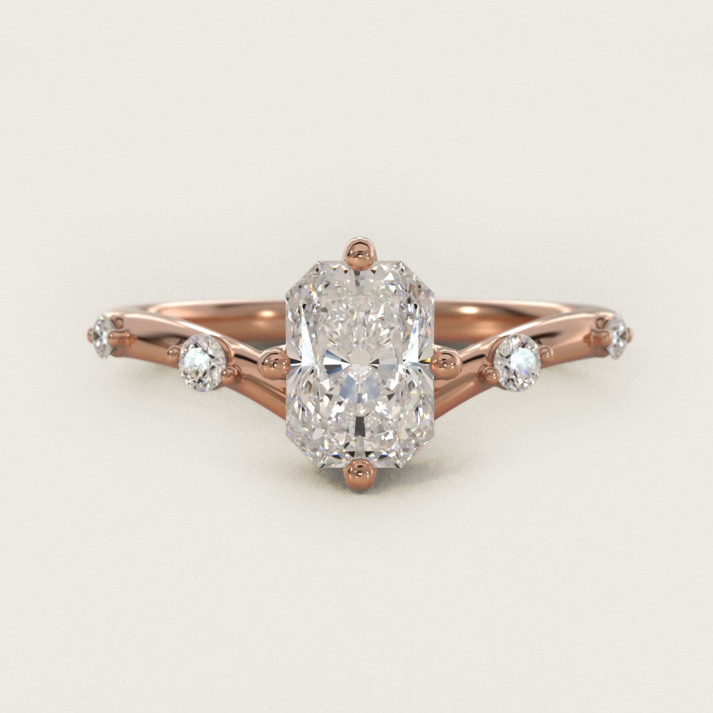 Chevron Diamond Station Side Stone Engagement Ring In 14K Rose Gold By James Allen - Radiant Center