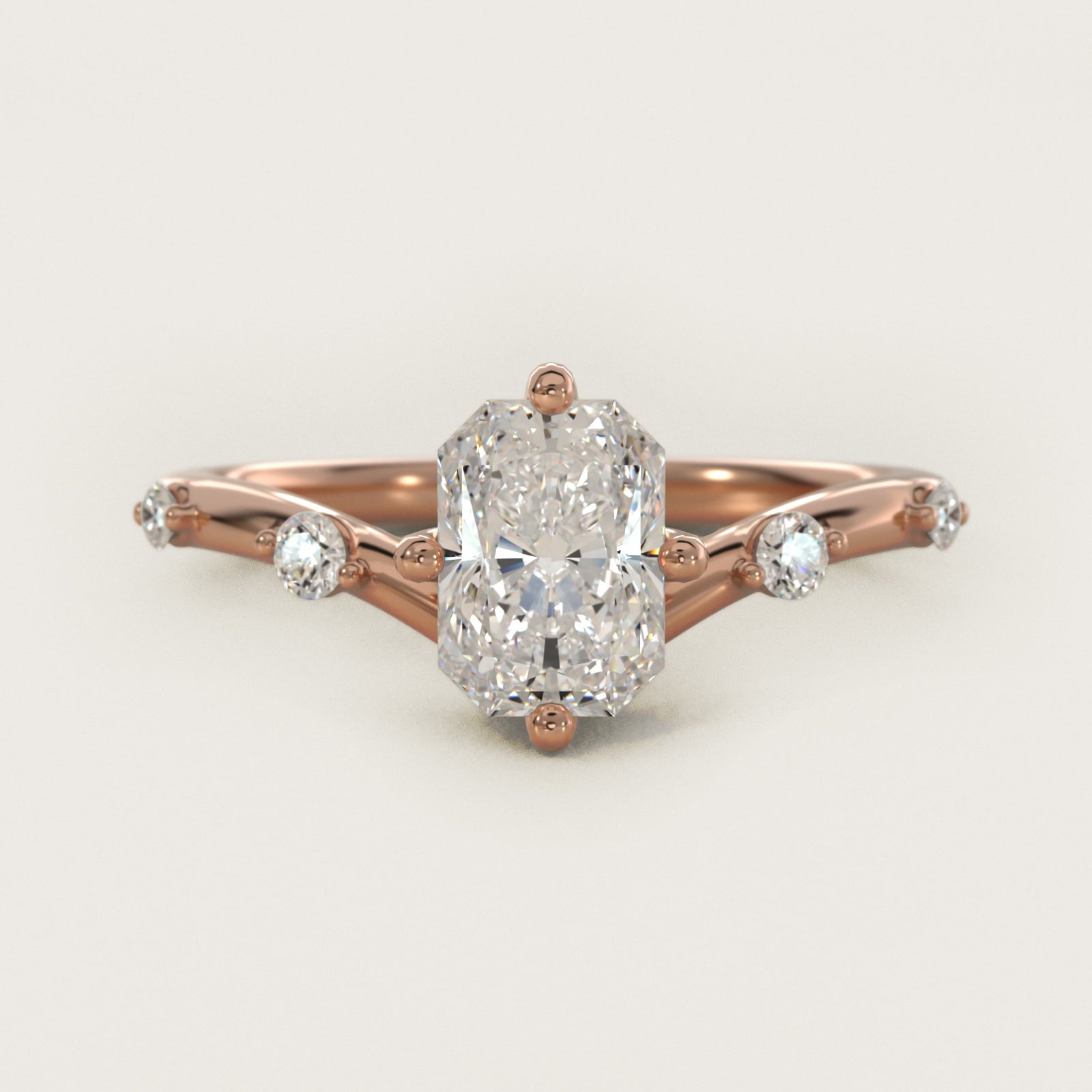 Chevron Diamond Station Side Stone Engagement Ring In 18k Rose Gold By James Allen - Radiant Center