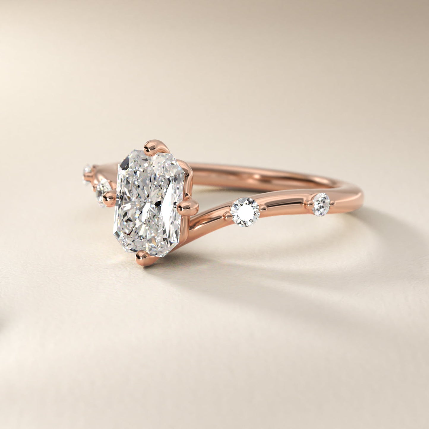 Chevron Diamond Station Side Stone Engagement Ring In 18k Rose Gold By James Allen - Radiant Center
