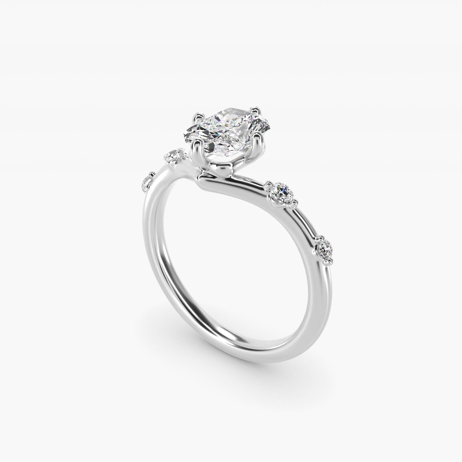 Chevron Diamond Station Side Stone Engagement Ring In 18k White Gold By James Allen - Radiant Center