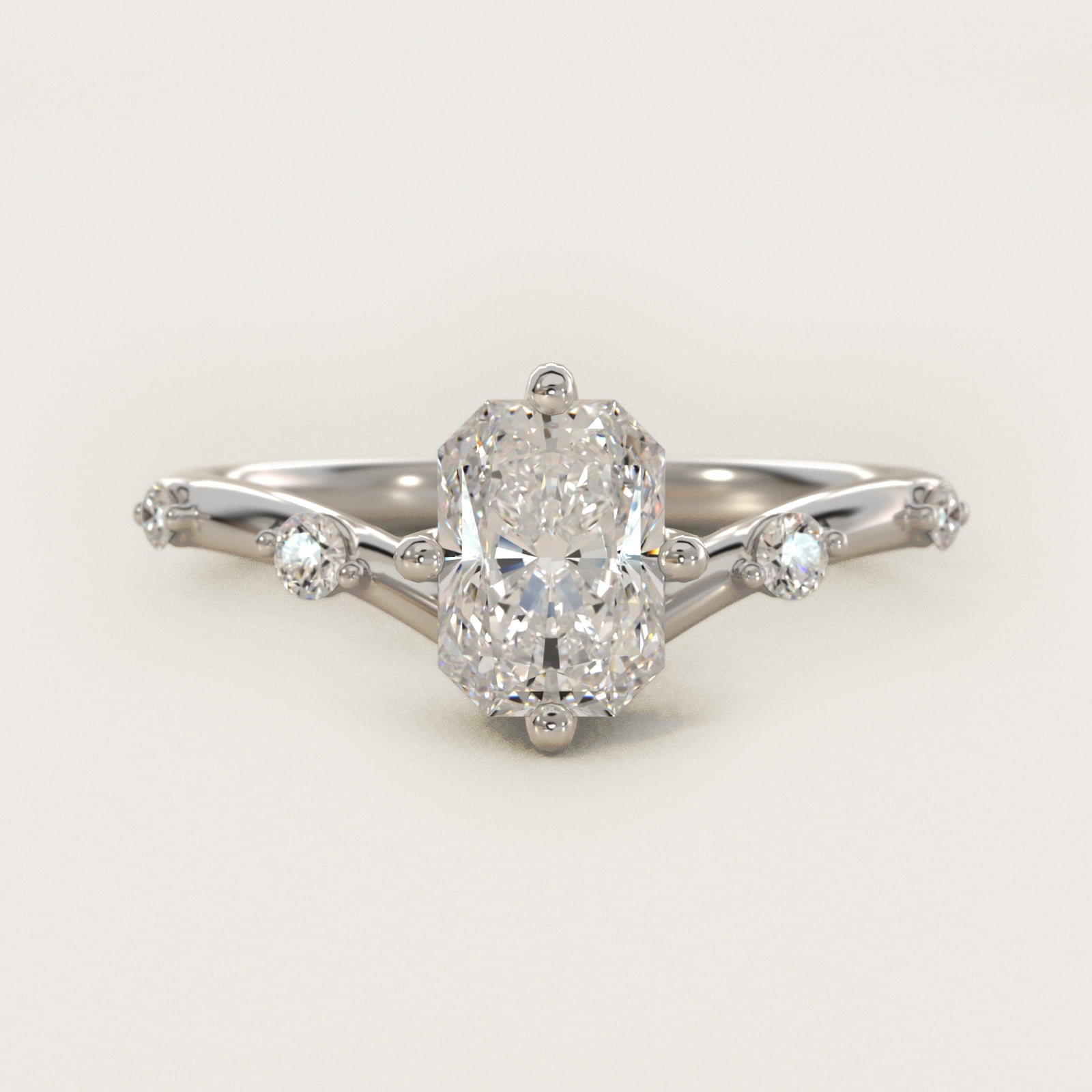 Chevron Diamond Station Side Stone Engagement Ring In 18k White Gold By James Allen - Radiant Center