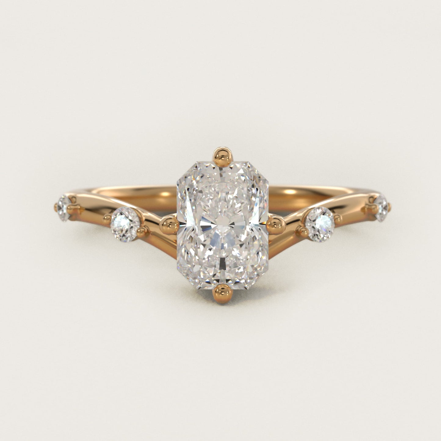 Chevron Diamond Station Side Stone Engagement Ring In 18k Yellow Gold By James Allen - Radiant Center