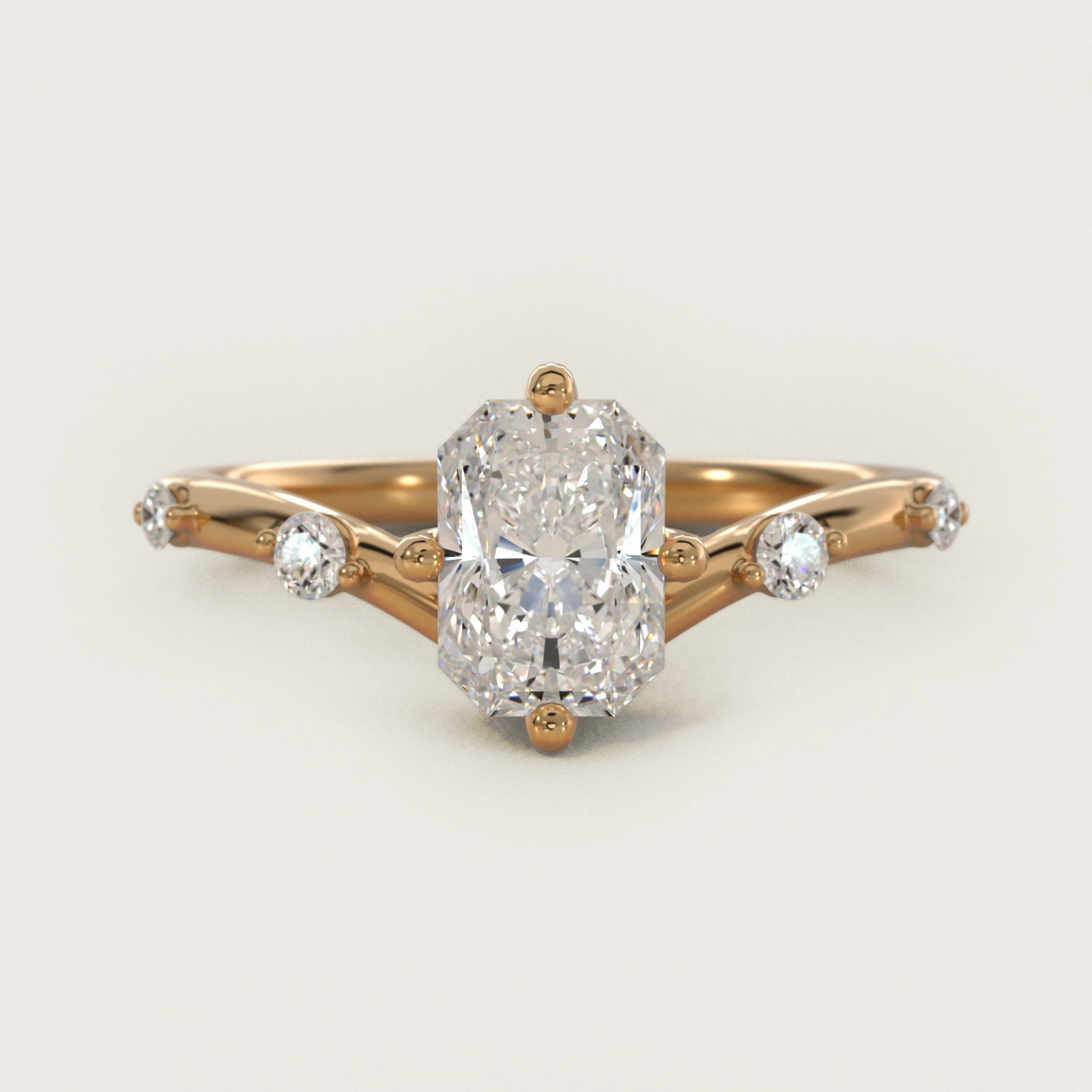 Chevron Diamond Station Side Stone Engagement Ring In 18k Yellow Gold By James Allen - Radiant Center