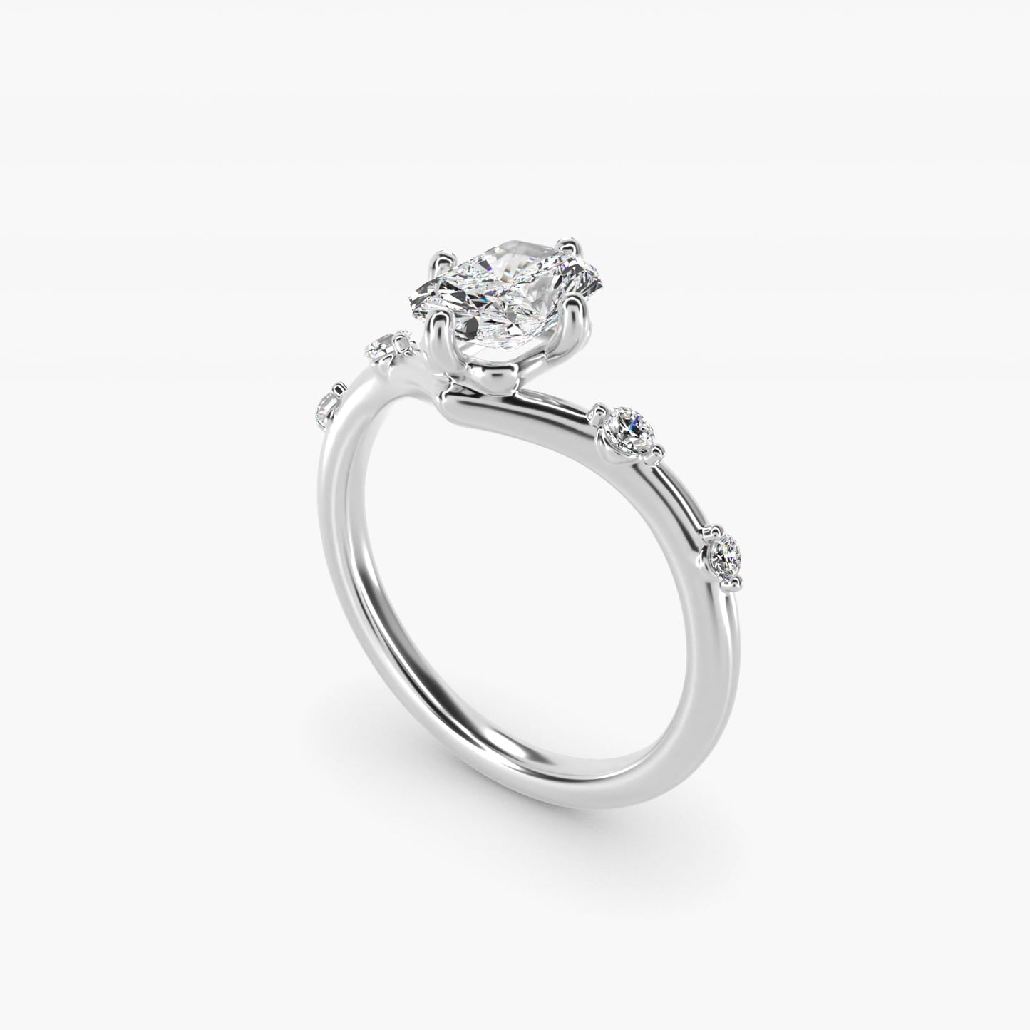Chevron Diamond Station Side Stone Engagement Ring In Platinum By James Allen - Radiant Center