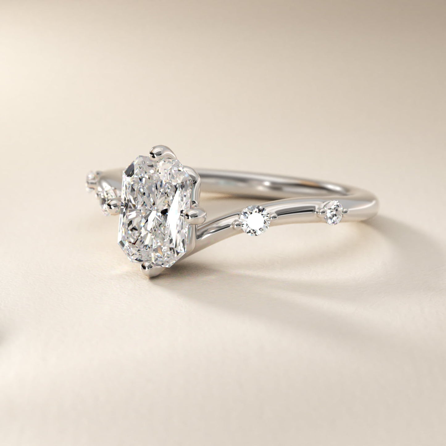Chevron Diamond Station Side Stone Engagement Ring In Platinum By James Allen - Radiant Center