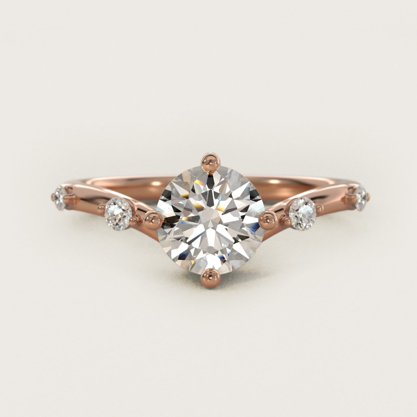 Chevron Diamond Station Side Stone Engagement Ring In 14K Rose Gold By James Allen - Round Center
