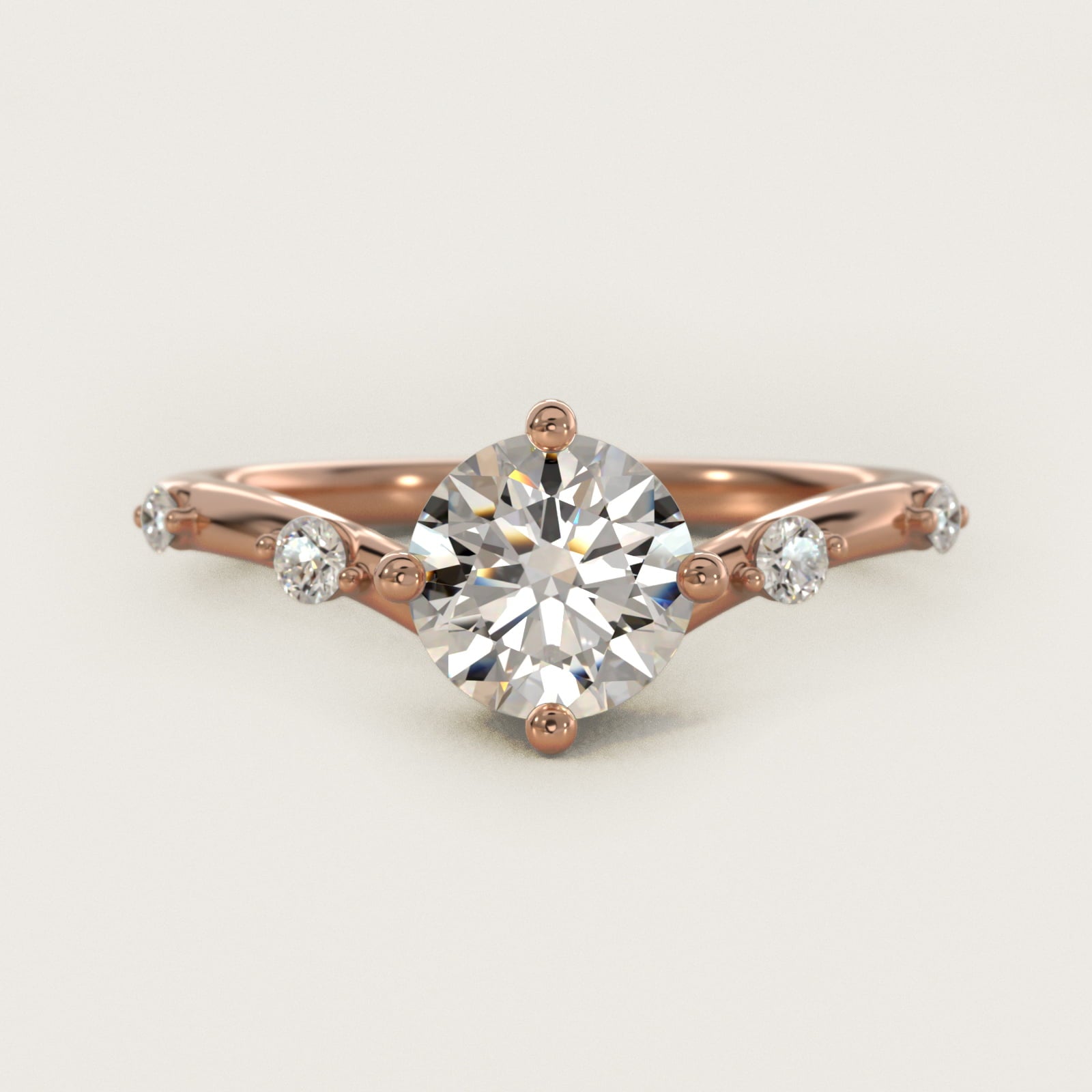 Chevron Diamond Station Side Stone Engagement Ring In 14K Rose Gold By James Allen - Round Center