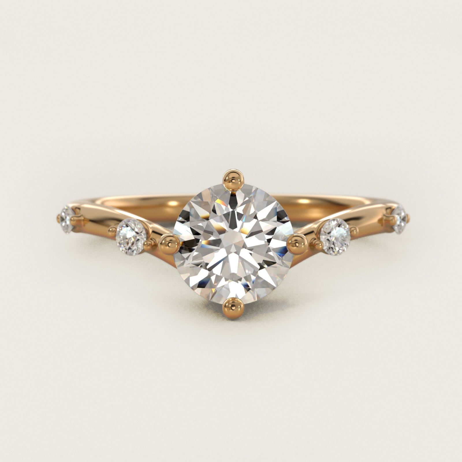 Chevron Diamond Station Side Stone Engagement Ring In 14K Yellow Gold By James Allen - Round Center