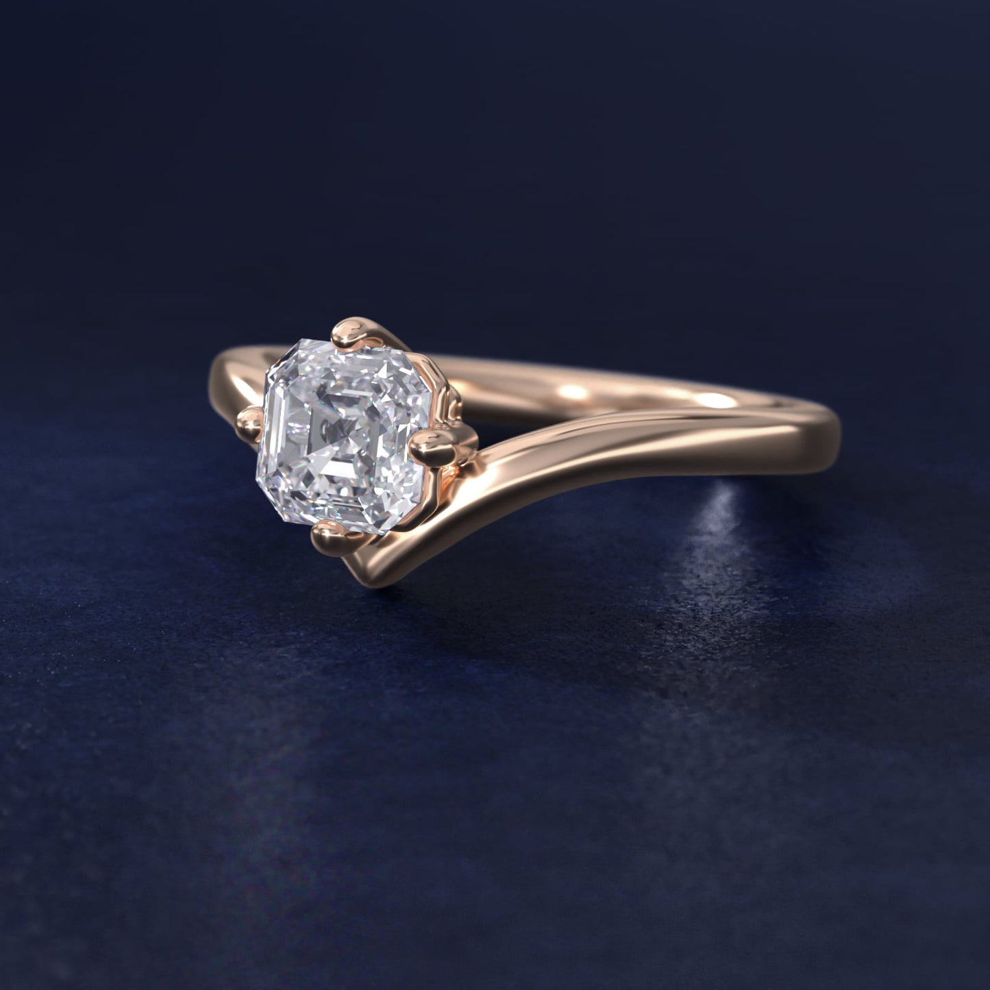 Chevron Solitaire Engagement Ring in 18k Rose Gold - Asscher Center