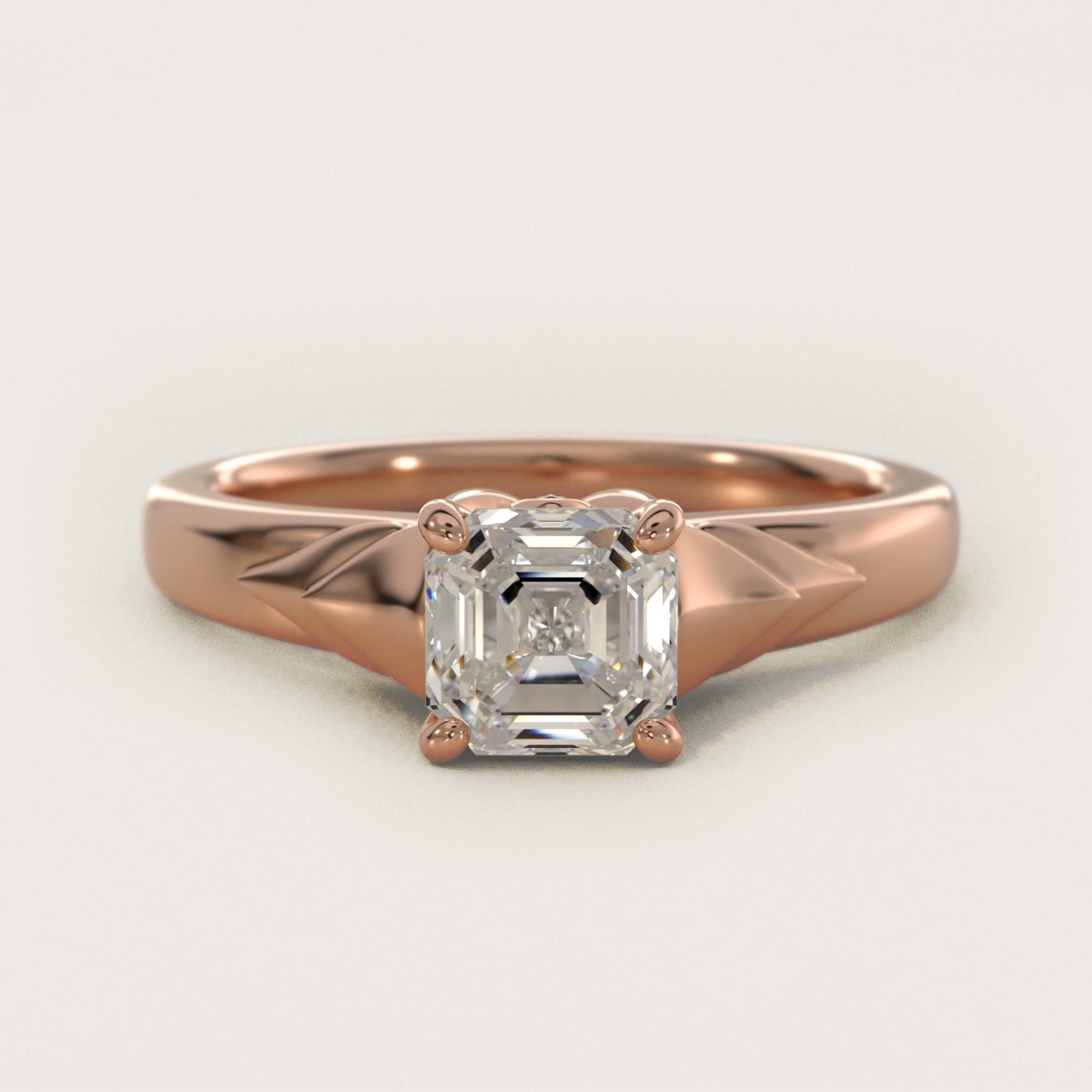 Chevron Solitaire Plus Engagement Ring in 14k Rose Gold - Asscher Center